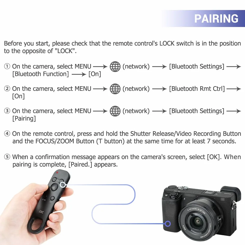 JJC Bezprzewodowy pilot zdalnego sterowania Bluetooth do Sony a7R, a7, a7ZV-1, a7ZV-1F, a7ZV-E10, aFX3, aA7C II, aA7C, aA6100, aA6400, aA600, aA7S III, aA1, aA9 II, aA9 III, RX100 VII