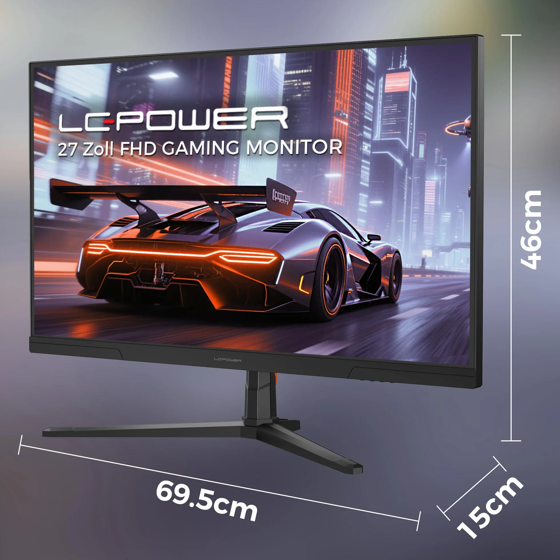 LC-POWER Monitor gamingowy 27", ekran Full HD PC z panelem IPS, 1920 × 1080, 144 Hz, 1 ms MPRT, 16:9, Adaptive Sync, HDMI, Display Port, gniazdo słuchawkowe 3,5 mm, VESA 100 x 100