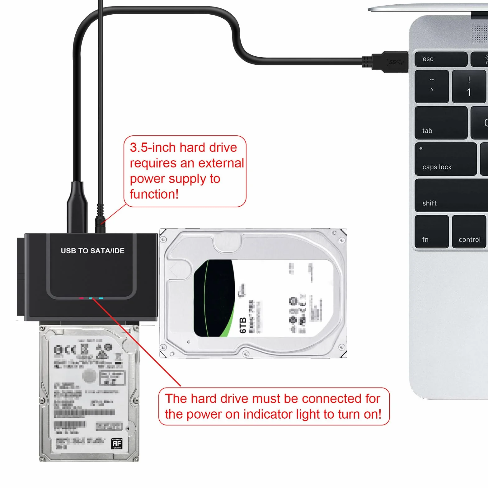 Adapter USB 3.0 na IED SATA, zewnętrzny konwerter czytnika dysku twardego SATA adapter USB do 6.3 cm 8.9 cm HDD SSD z zasilaczem 12/2A