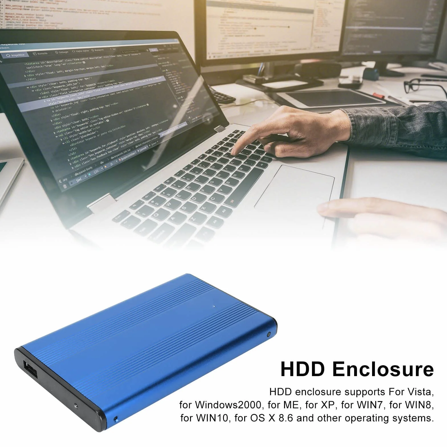 2,5-calowa obudowa HDD, USB 3.0 do SATA, pojemność 2TB, szybkość transmisji 5 Gb/s, przenośna antystatyczna obudowa dysku twardego obsługuje dyski twarde i dyski SSD serii SATa(Blue)