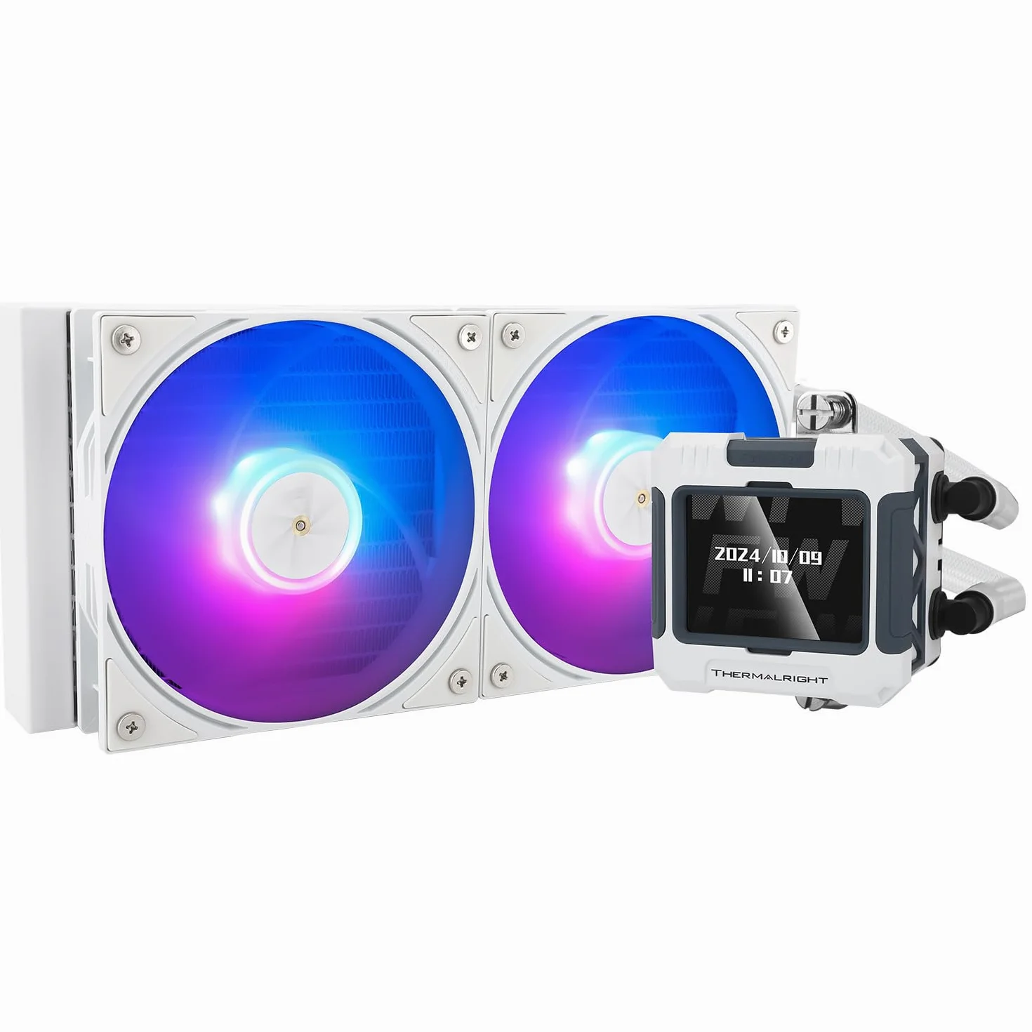 TR FW240 Biały ARGB CPU Chłodzenie Wody, Podwójne wentylatory PWM System chłodzenia wodą, ekran LCD IPS o rozdzielczości 320*240, do AM4/AM5 i Intel LGA1700