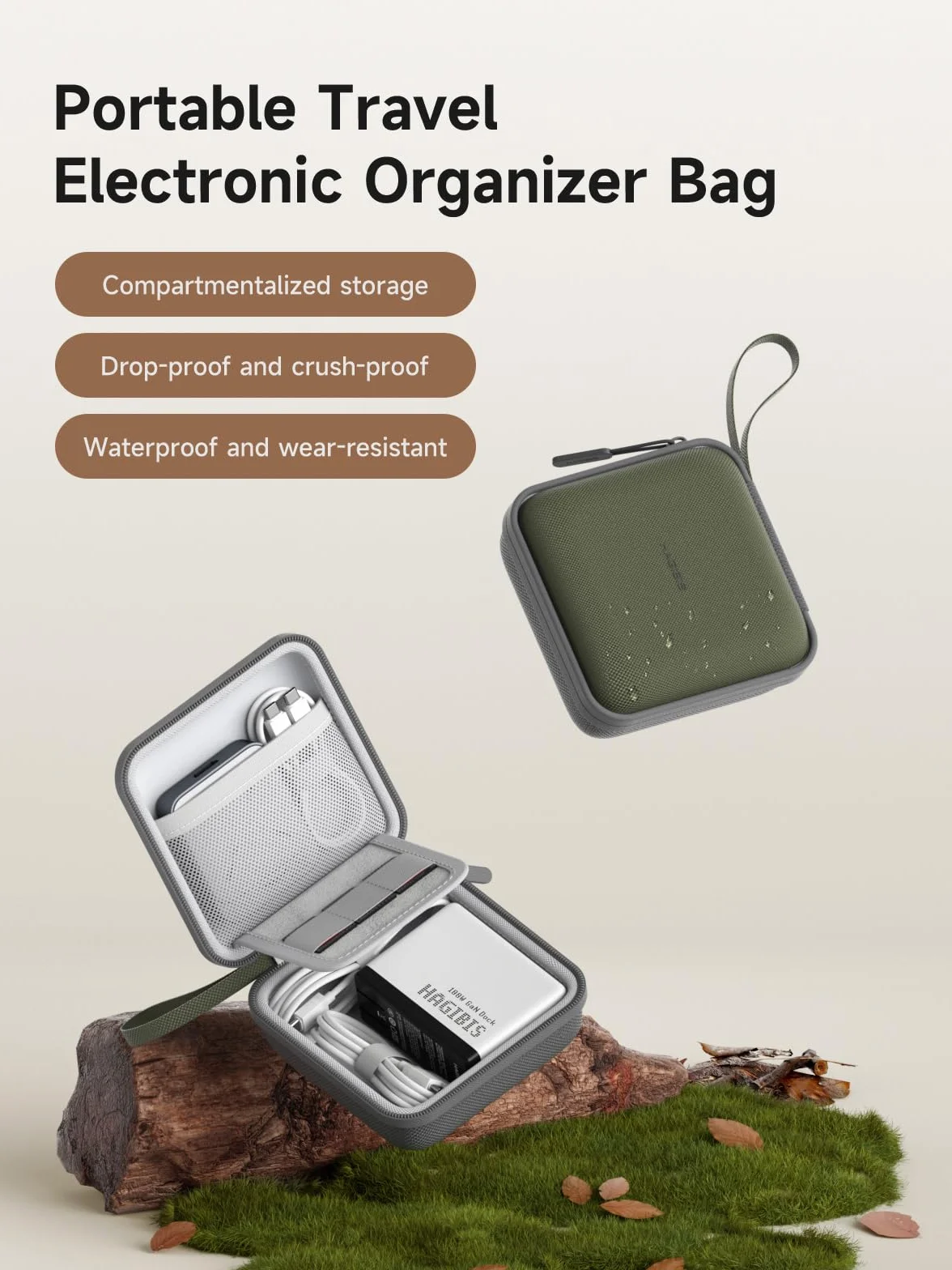 Hagibis Elektroniczny organizer etui podróżne organizer na kable torba przenośna wodoodporna torba do przenoszenia na kabel, ładowarkę, powerbank, kartę SD, mysz, dysk flash USB (DPB01 zielony)