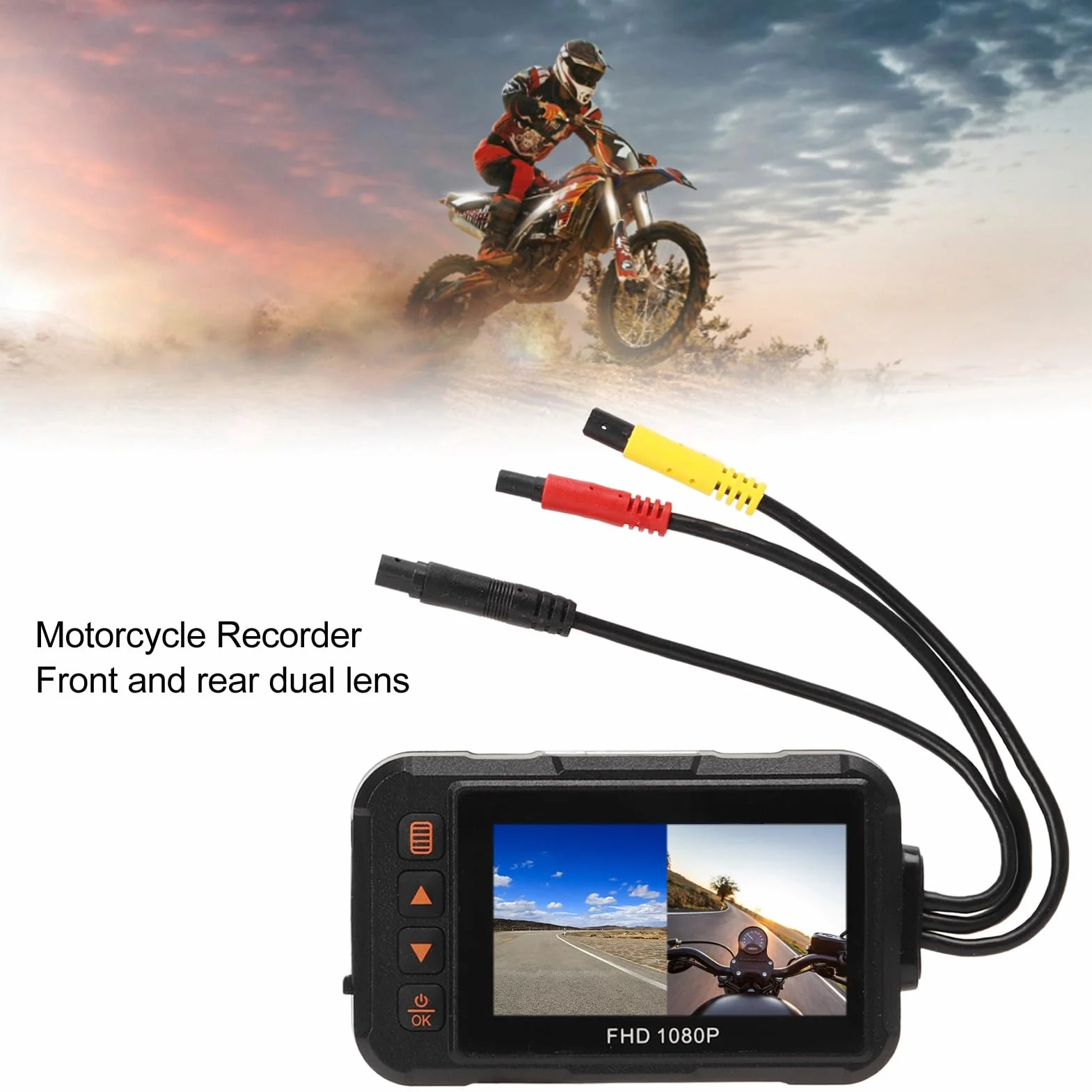 Rejestrator Motocyklowy, 3-calowa Kamera na deskę rozdzielczą Motocykla 1080P Przedni Tylny Rejestrator Wideo Rejestrator Jazdy Nagrywanie w Pętli Nagrywanie Czujnika G Monitorowanie Parkowania