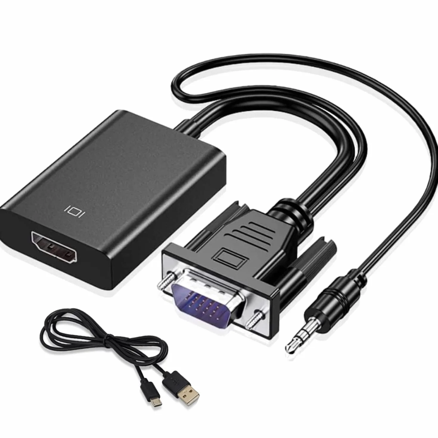 Adapter VGA na HDMI, 1080P HD Konwerter VGA męski na HDMI żeński kabel do ładowania z kablem audio 3,5 mm i kablem USB do komputera i laptopa na HDTV