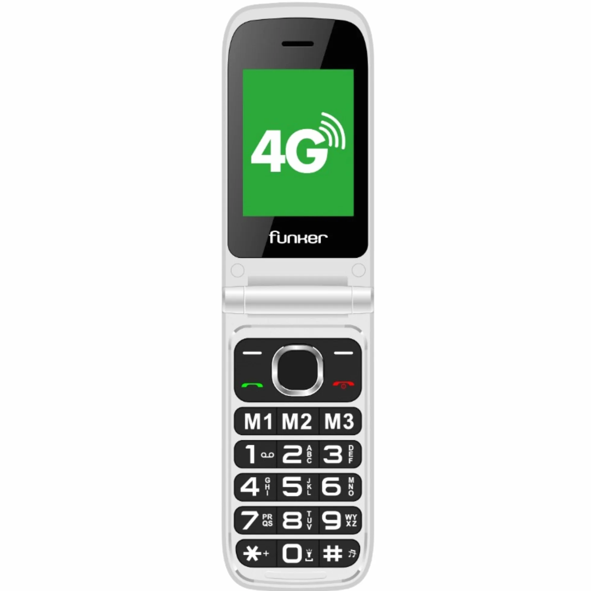 Funker C250 Comfort Power 4G - telefon komórkowy z klapką dla seniorów, stacja ładująca, klawiatura o wysokim kontraście, przycisk SOS, łatwy w użyciu, 3 bezpośrednie wspomnienia, bateria 1450 mAh