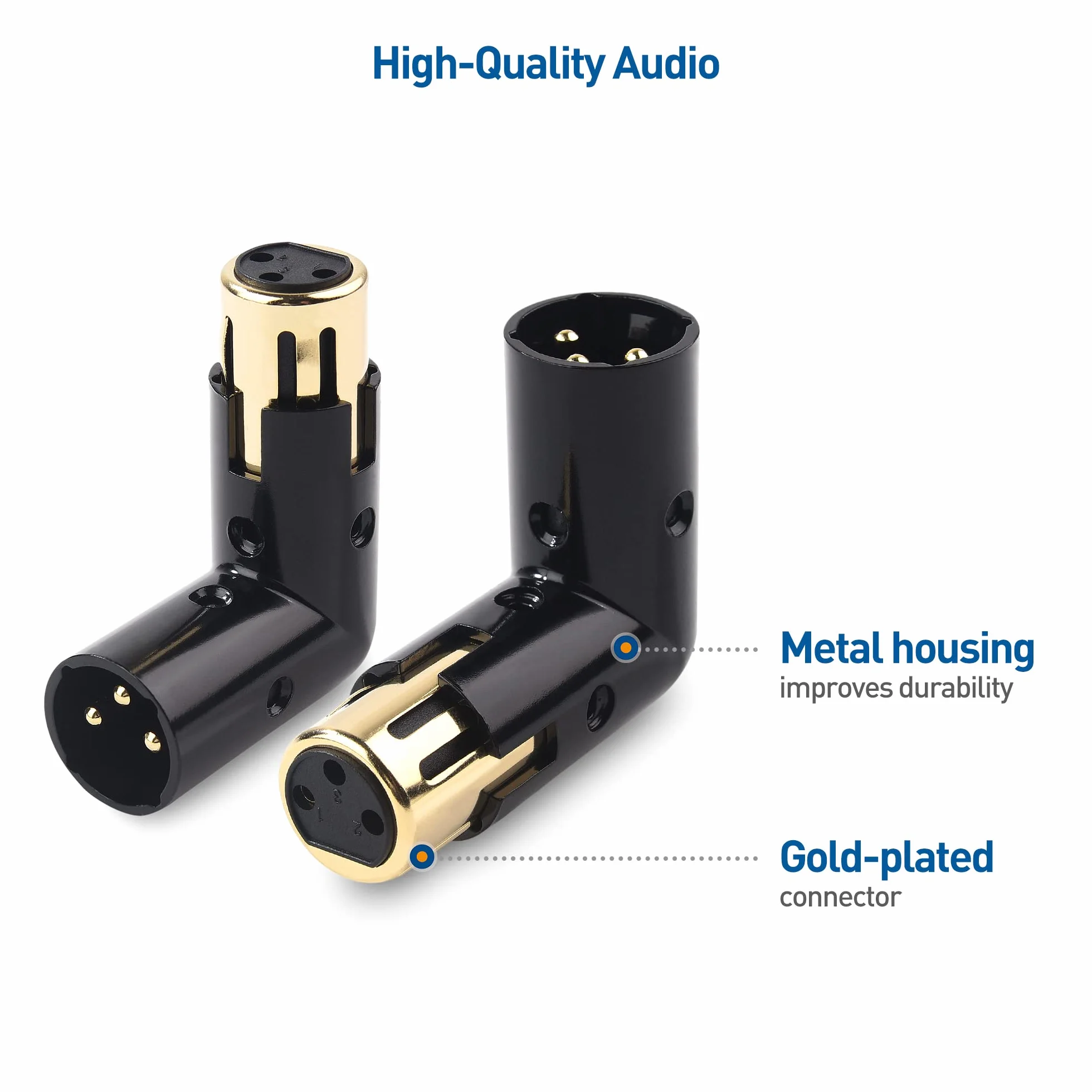 Cable Matters 2-Pak Regulowanych Adapterów Kątowych XLR Męski–Żeński | 3-Pin, metalowa obudowa, przelotowy dźwięk, do mikserów i instrumentów