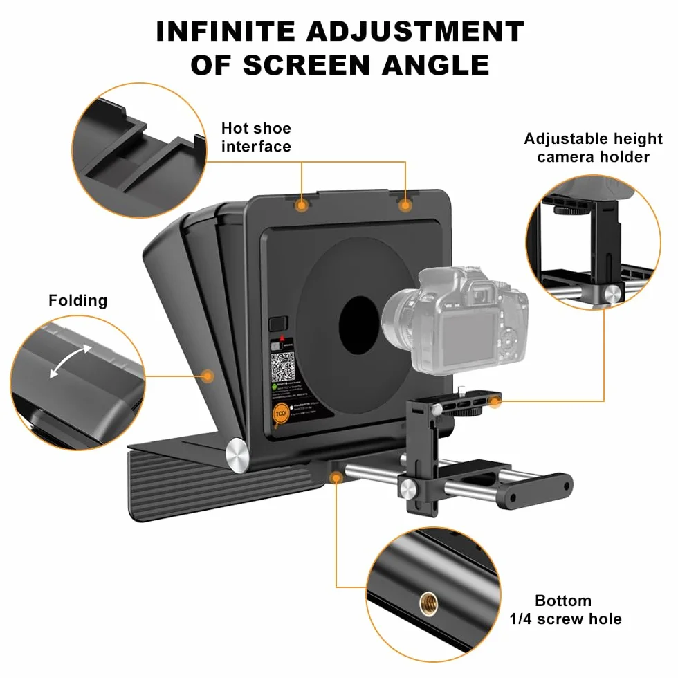 LENSGO Teleprompter do aparatu DSLR/SLR, 7,9''Mini Prompter APP kompatybilny z iOS/Android dla YouTube/nauczanie online/wywiad/transmisja na żywo, obsługa fotografowania obiektywu szerokokątnego 24-35
