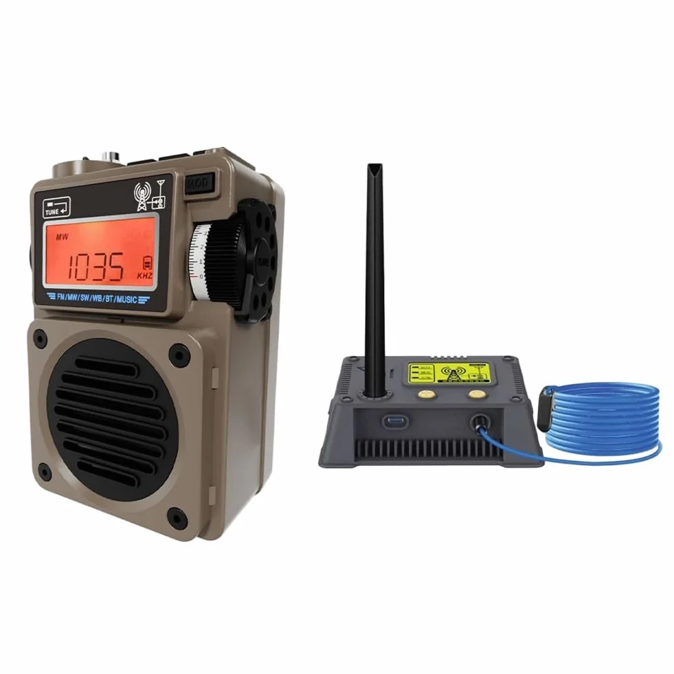 Wielofunkcyjne radio pełnozakresowe ze wzmacniaczem sygnału, Bluetooth, karta TF, odbiór FM, przenośna konstrukcja do podróży i na zewnątrz, brązowe