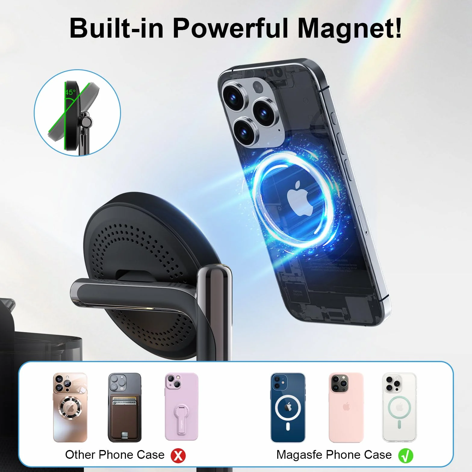 Bezprzewodowa Ładowarka 5-w-1 z Budzikiem i Lampką Nocną – Stacja Ładująca do iPhone 17 16 15 14 13 12 Pro Max, Apple Watch i Słuchawek (AirPods) Czarny