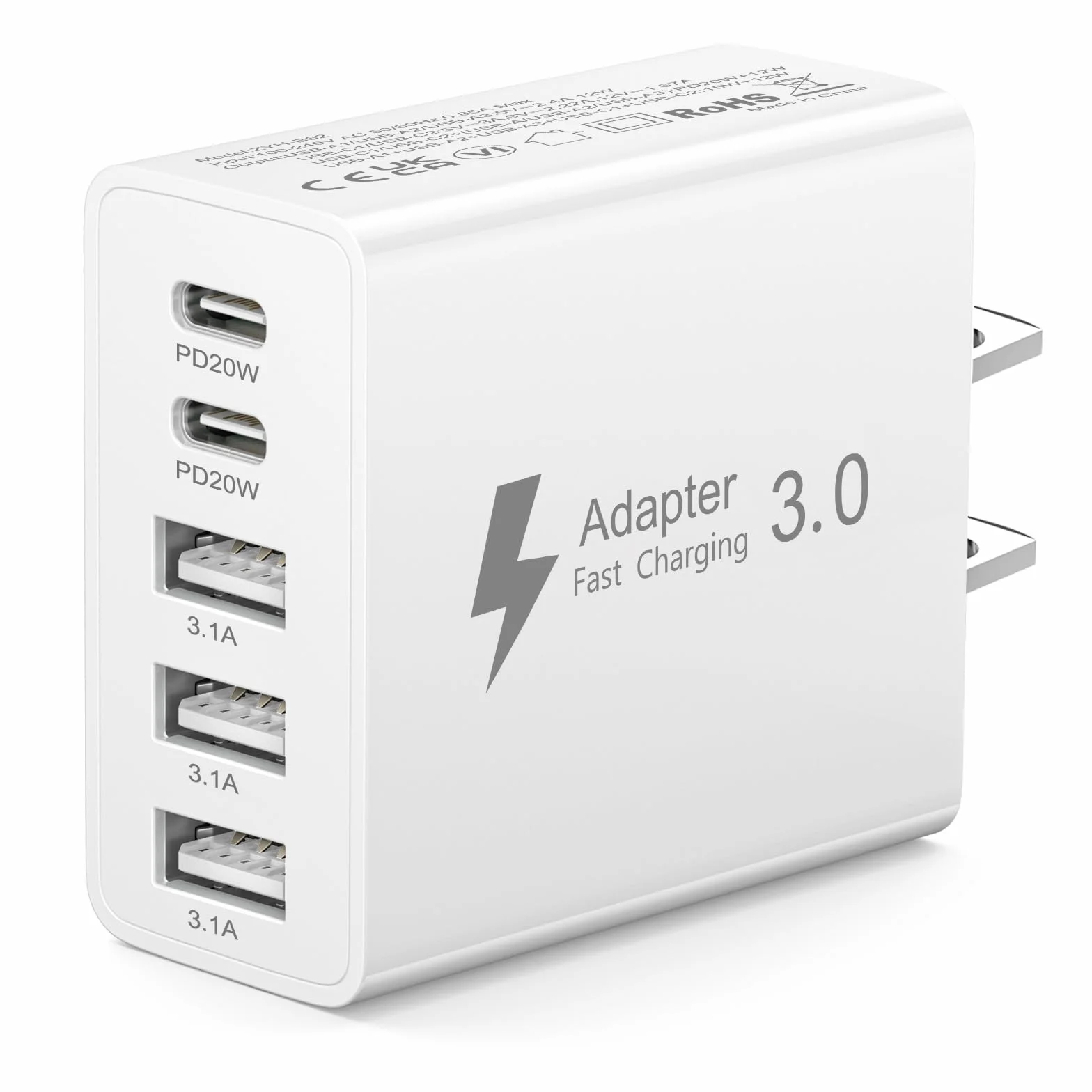 Adapter Turystyczny USA, Wtyczka Amerykańska, Przejściówka Kanada, Szybka Ładowarka USB C 50W z 2 Portami USB-C i 3 Portami USB-A do USA/Kanady/Meksyku/Japonii/Chin