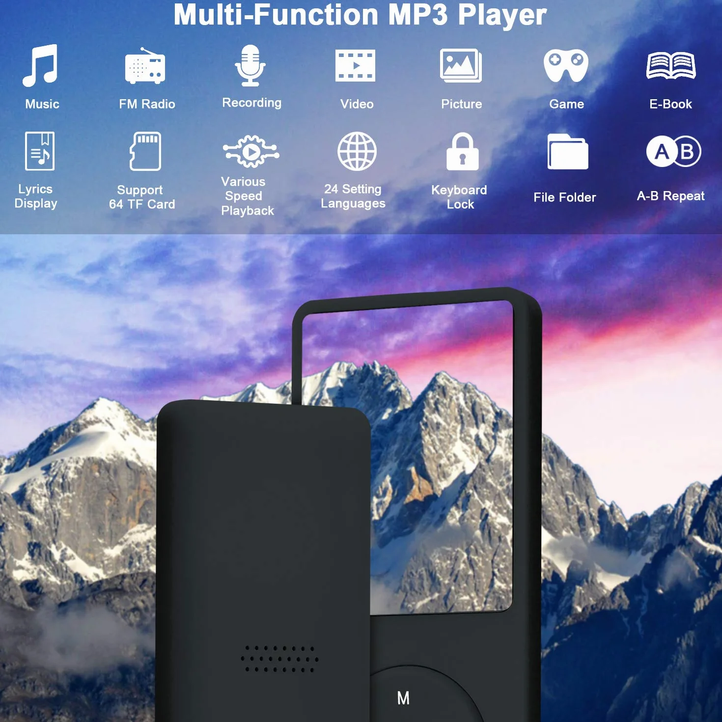 Przenośny odtwarzacz MP3 Hi-Fi 8GB obsługa SD do 64GB 70h odtwarzania bezstratny dźwięk czarny