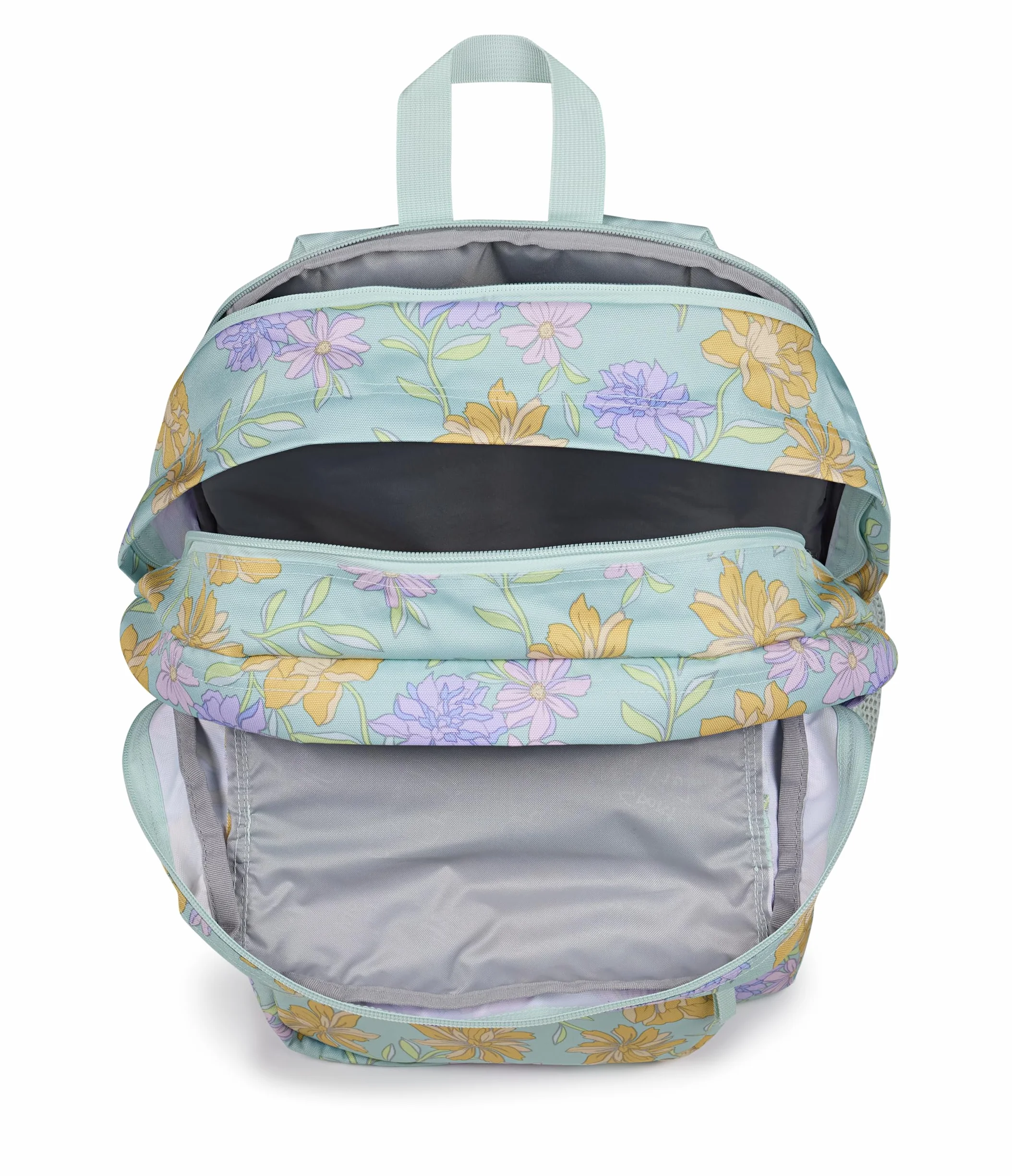 JanSport Plecak na laptopa – torba na komputer z 2 przegródkami, ergonomiczne paski na ramię, rękaw na laptopa 38.1 cm, uchwyt do zaciągania - wyblakły kwiatowy świeży miętowy