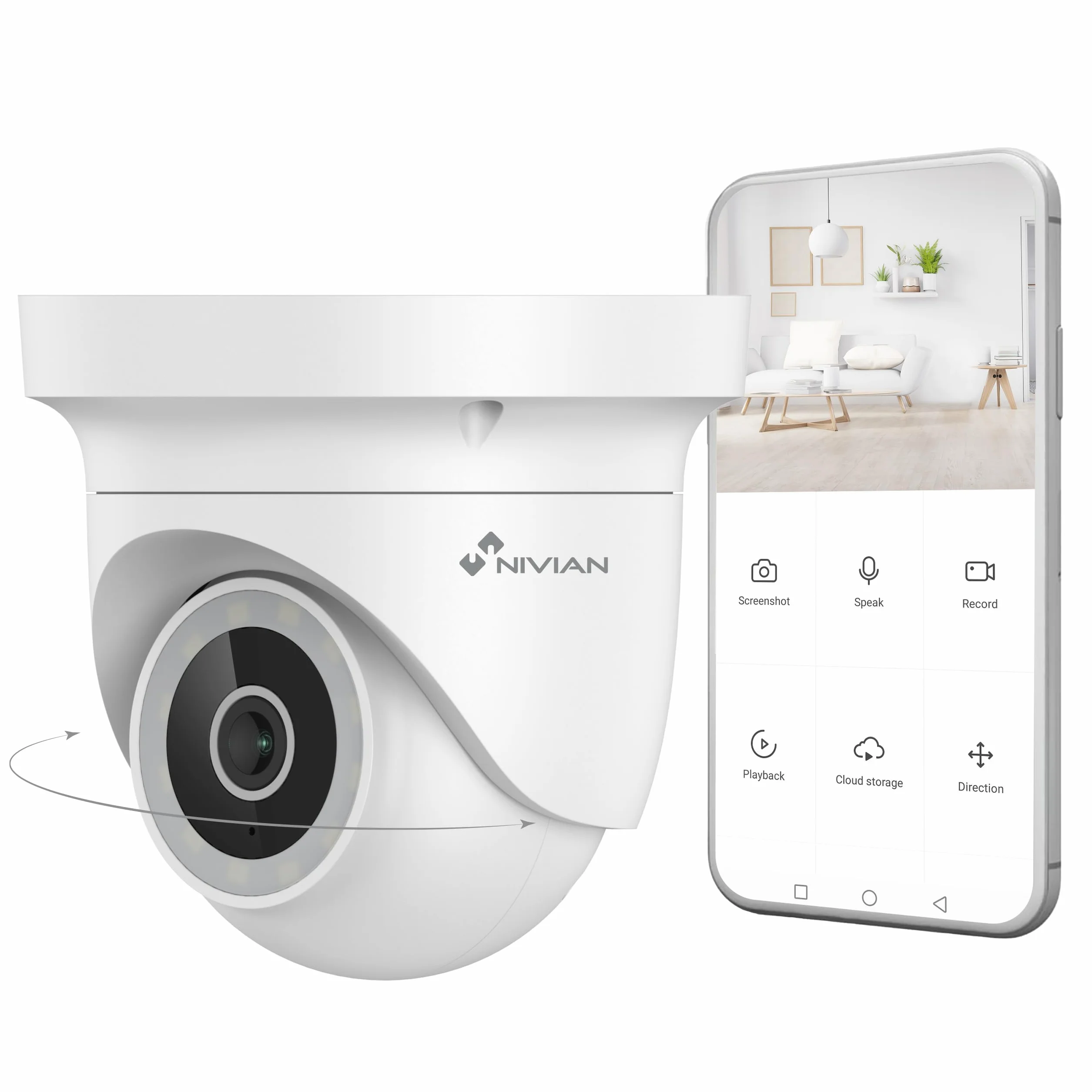 NIVIAN Kamera bezpieczeństwa z silnikiem 2K z WiFi, wykrywaniem ruchu, noktowizorem, dwukierunkowym dźwiękiem, automatycznym śledzeniem i kontrolą głosową i aplikacją Tuya