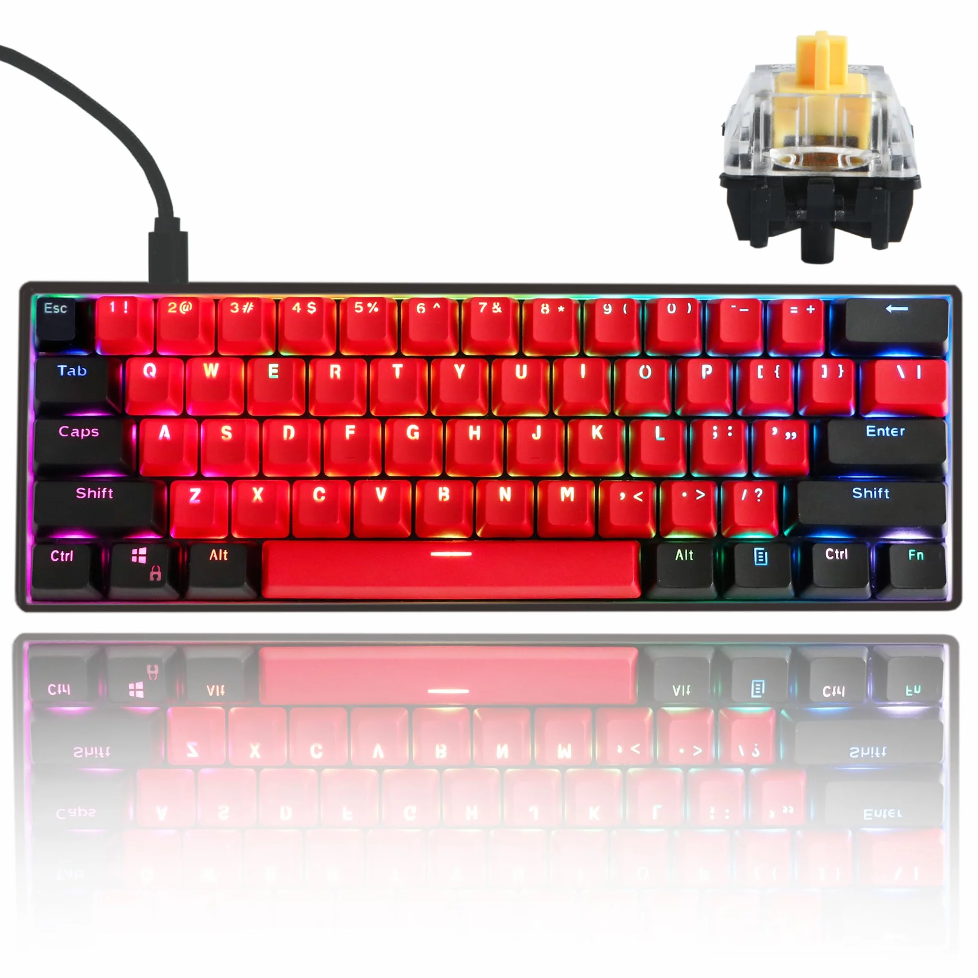 SOLIDEE Przewodowa mechaniczna klawiatura do gier 60%, podświetlana RGB antyghostingu,programowalnymi klawiszami makro,klawiatura z możliwością gorącej wymiany(Gateron Optical Yellow,61 Milan)