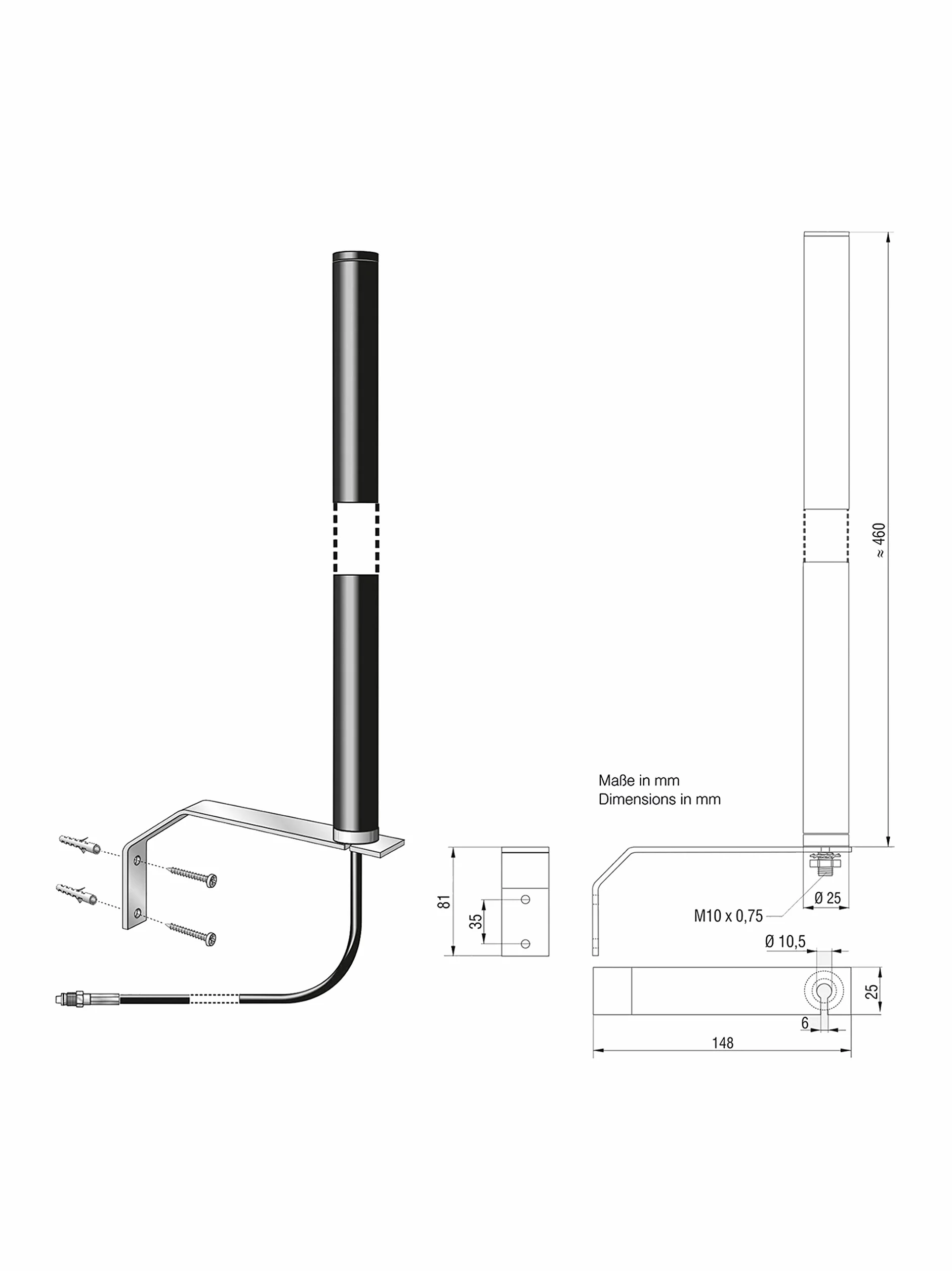 ATTB 4929.01 antena stacjonarna (DAB+), technologia anteny Bad Blankenburg - antena stacjonarna do montażu na powierzchniach pionowych, do użytku wewnątrz i na zewnątrz, w zestawie kątownik mocujący, 5 m, RG 58
