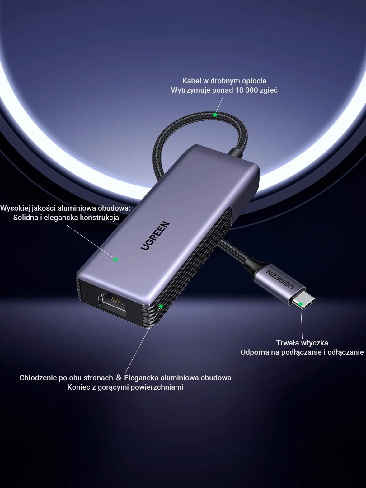 UGREEN 5Gbps USB C LAN Adapter Ethernet Adapter 5000Mbps RJ45 Adapter sieciowy kompatybilny z NAS, MacBook Pro M4, Mac Mini M4, Windows 11, macOS i Linux.