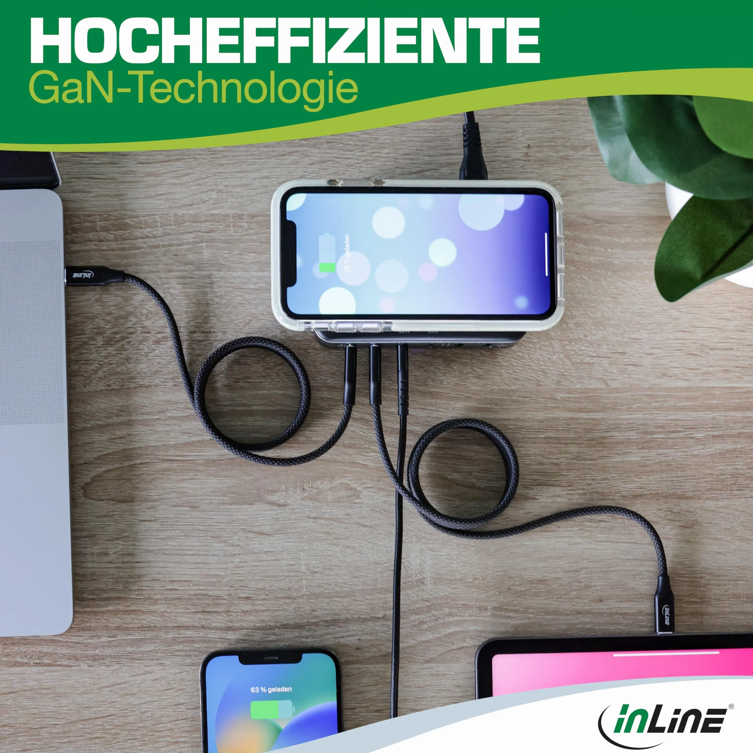 InLine Qi Powerstation 6-portowa, bezprzewodowa ładowarka, 4 x USB-C, 2 x USB-A, GaN, 100 W, szybka ładowarka, zasilacz do MacBook Pro/Air, iPhone/Pro/Mini, iPad Pro, Pixel i innych, czarna, 31517K