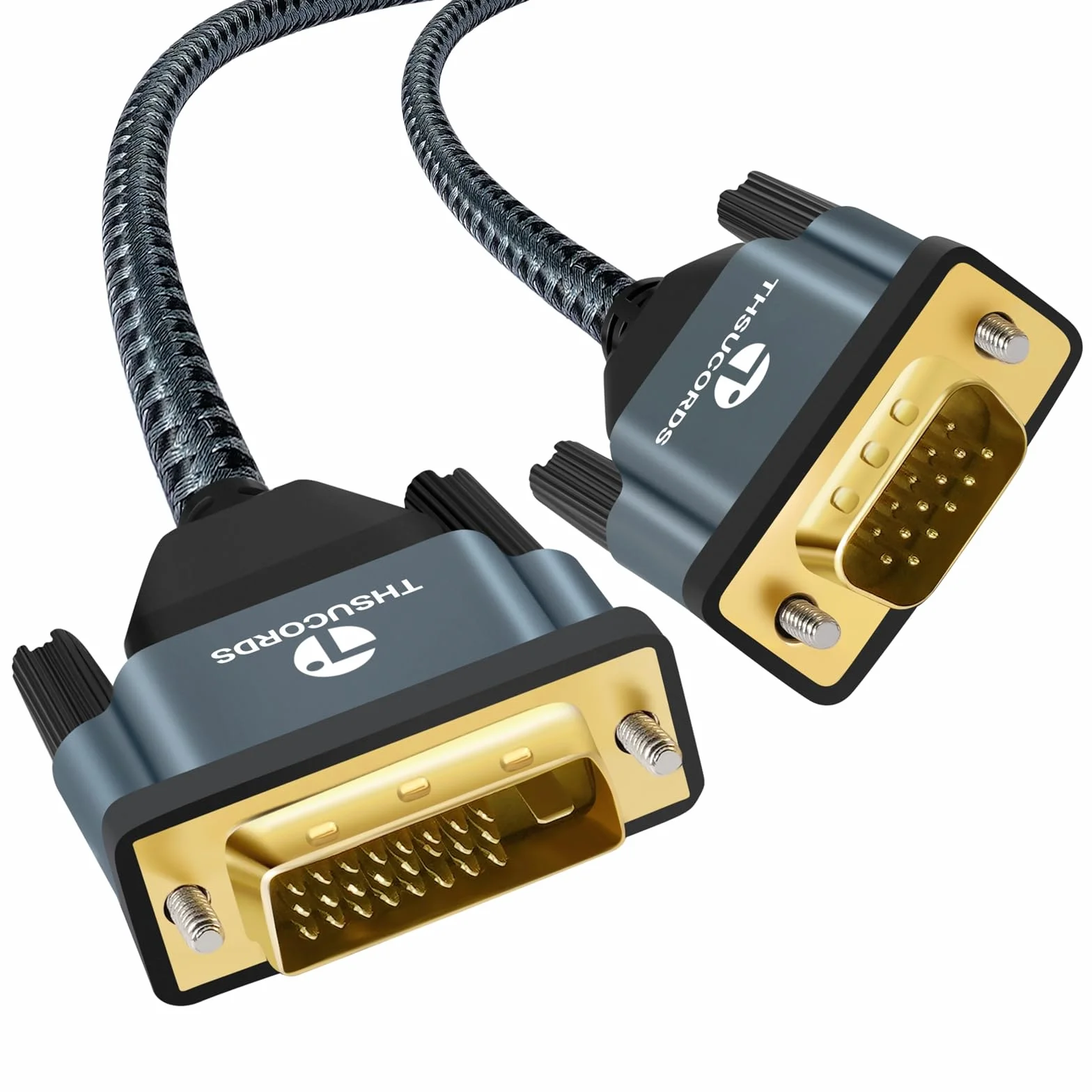 Thsucords Kabel DVI na VGA 1M, Jednokierunkowy Adapter DVI-D na VGA, Męski Pozłacany Pleciony Przewód,1080P Full HD do Telewizora HD, Komputera, Laptopa, Monitora, Projektora