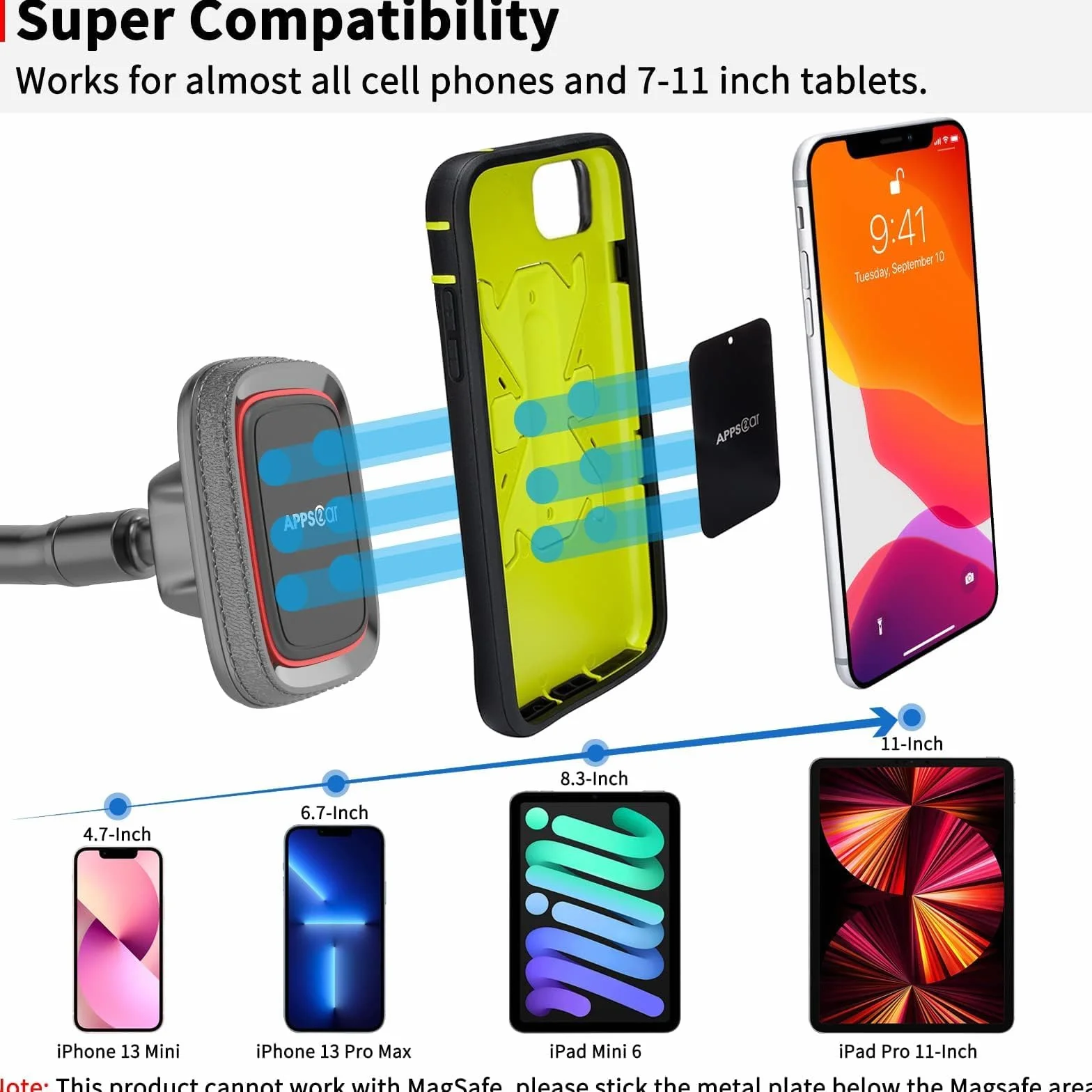 Uchwyt samochodowy na tablet magnetyczny z przyssawką do iPad Mini 33 cali