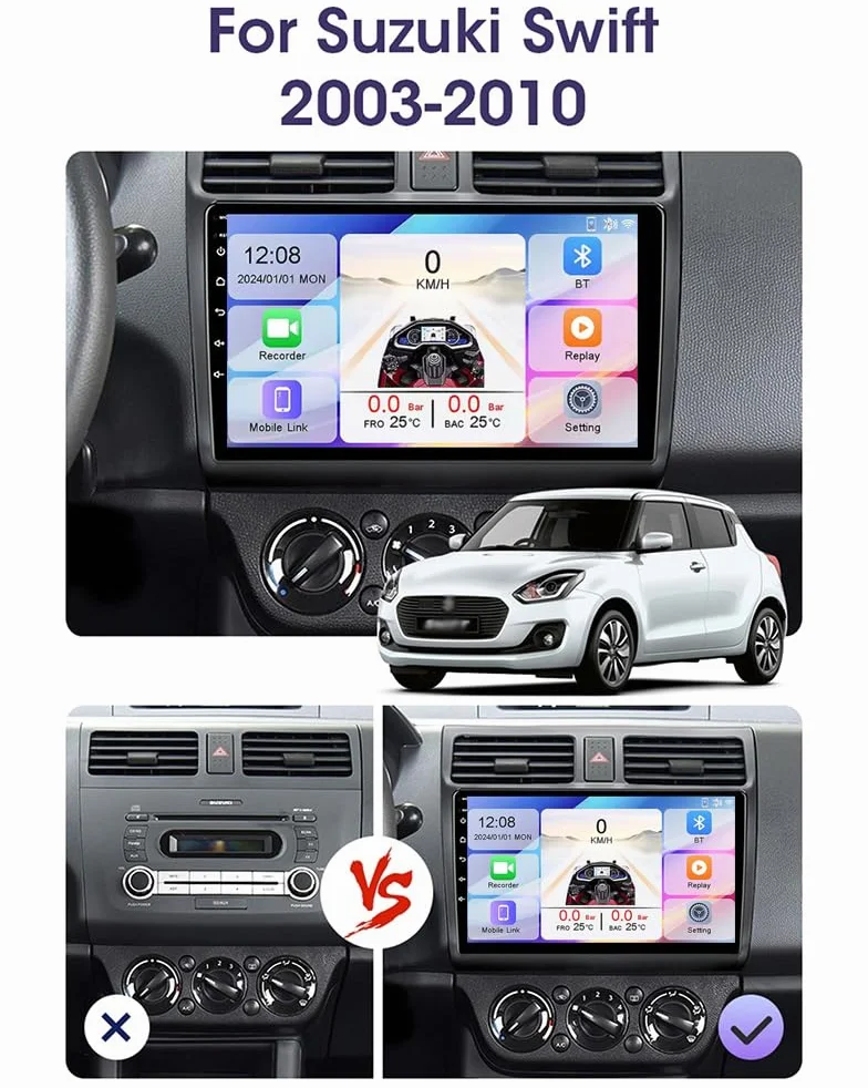 Android 15 2 DIN Car Stereo 9-calowy ekran dotykowy do Suzuki Swift 2003-2010 Odtwarzacz MP5 z Bluetooth CarPlay i Android Auto/Radio FM AM RDS/Sterowanie z kierownicy