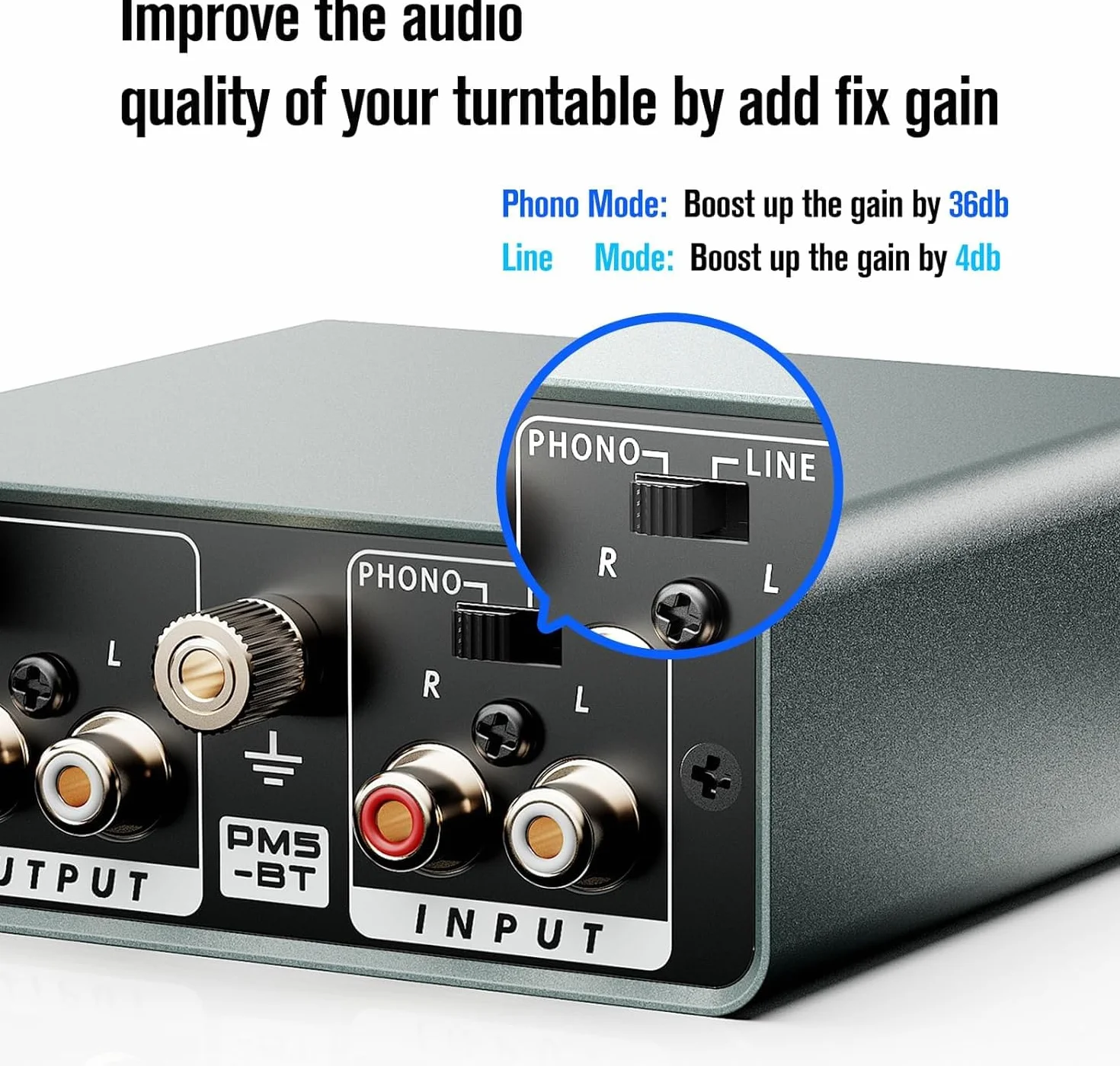 Przedwzmacniacz gramofonowy Bluetooth, przedwzmacniacz gramofonowy z wejściem RCA, wyjściem RCA/Bluetooth, przedwzmacniacz gramofonowy do odtwarzacza płyt winylowych z fonografem i przełącznikiem