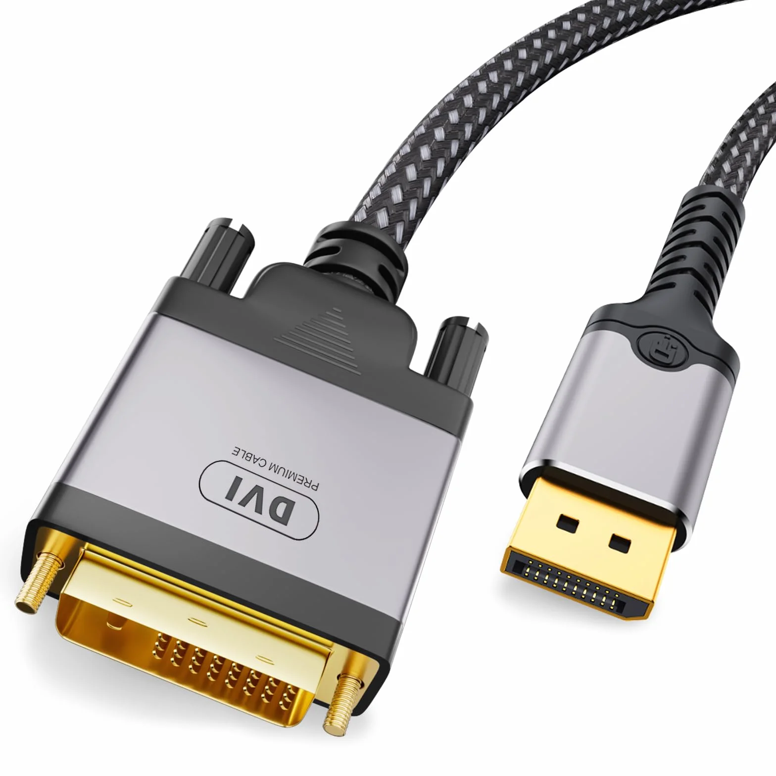 DisplayPort na DVI kabel 2 m, 4K 30 Hz Display Port do DVI-D 24+1, podwójnie pleciona linka nylonowa, obudowa ze stopu aluminium, pozłacana wtyczka, kabel DP na DVI do komputera, DVD, HDTV, projektora