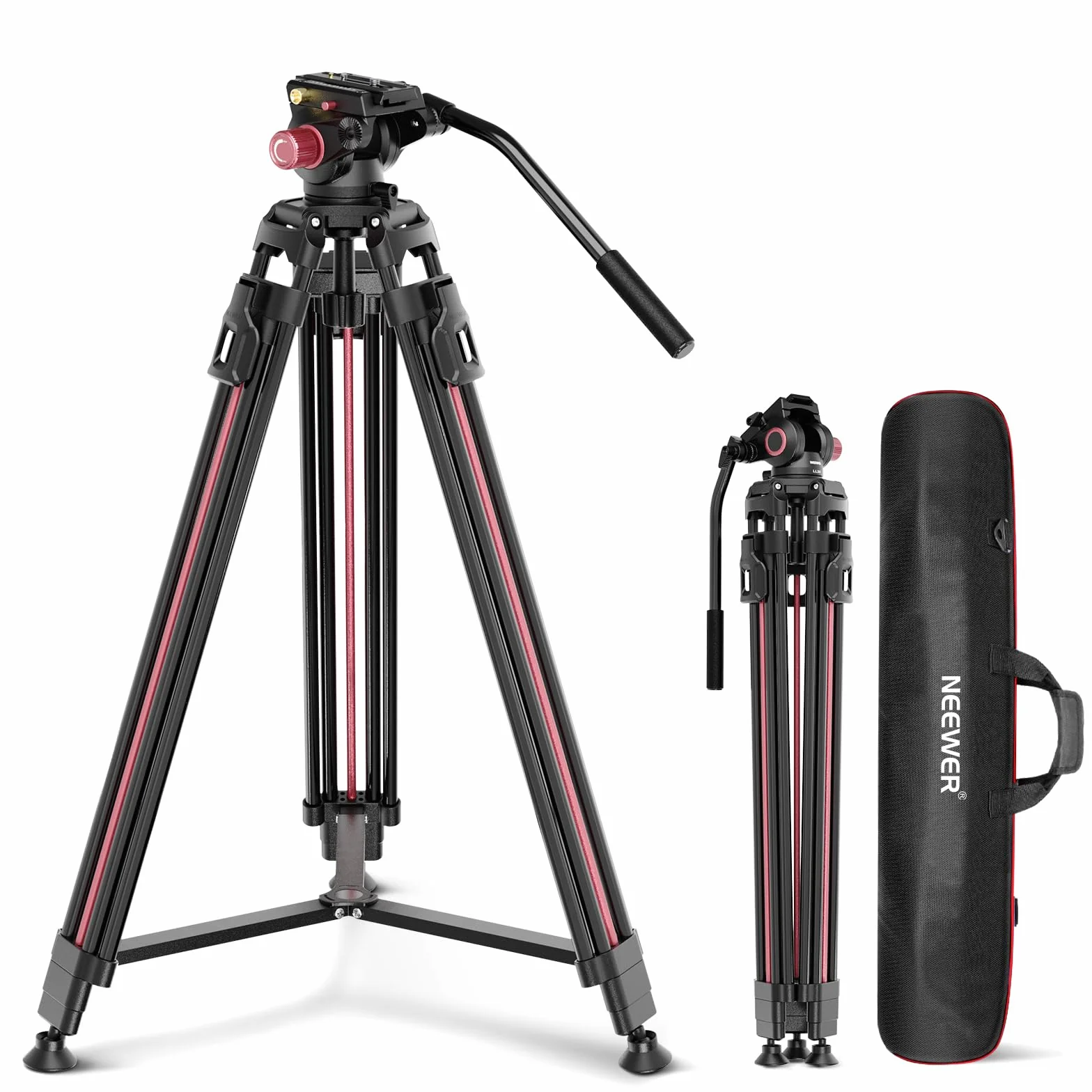 NEEWER Statyw do kamery wideo 2 m z głowicą fluidową, wysokiej wydajności statyw z aluminium z szybkim zapięciem i płytą QR kompatybilny z aparatami Canon Nikon Sony DSLR, maks. nośność 17,6 lb LL38