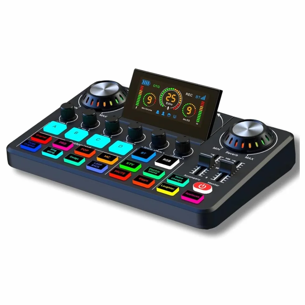Karta dźwiękowa na żywo i mikser DJ Mikser audio z zmieniaczem głosu, płyta dźwiękowa z oświetleniem RGB, sprzęt do nagrywania muzyki
