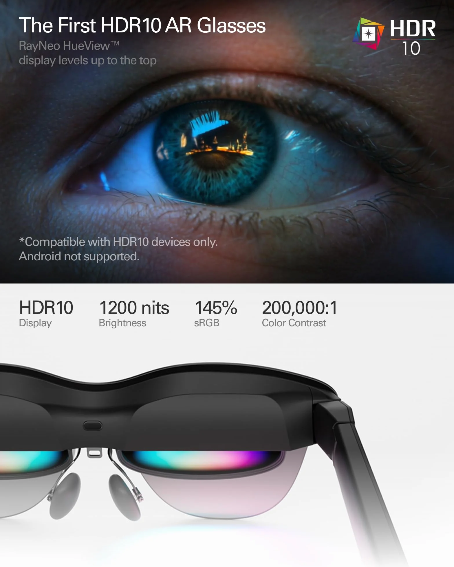 RayNeo Air 4 Pro Okulary AR/XR, Wyświetlacz HDR10, Chip Vision 4000, Wirtualne Kino 201 cali, Dźwięk przez Bang & Olufsen, Okulary 3D do Filmów i Gier dla iPhone 17,16,15/Android/Mac/Steam Deck/PS4/5