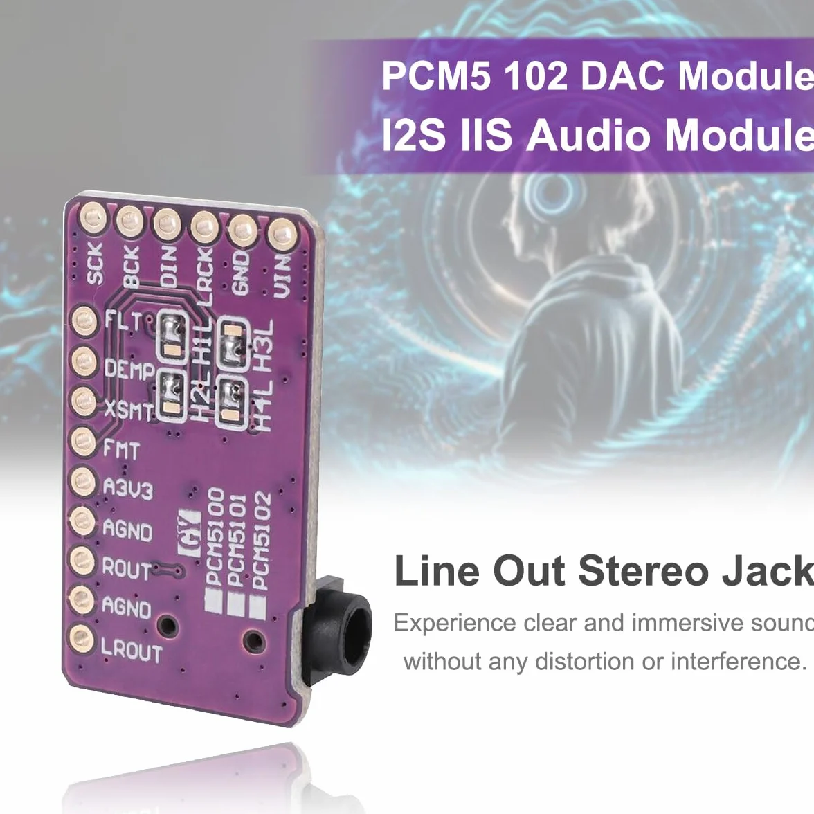 PCM5102 moduł dekoder DAC Stereo konwerter cyfrowy na analogowy interfejs I2S IIS, format PHAT, cyfrowy odtwarzacz audio, moduł głosowy do Arduino