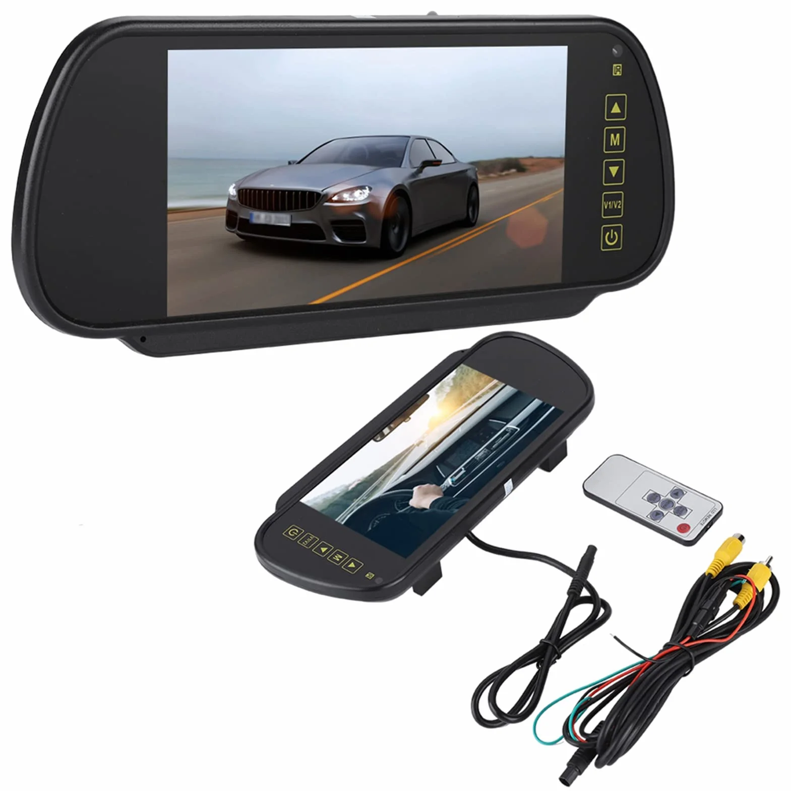 BORDSTRACT Monitor w lusterku wstecznym, 7-calowy monitor kamery cofania do parkowania pojazdu Kolorowy wyświetlacz LCD do kamery cofania
