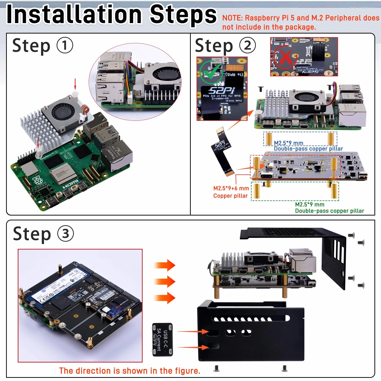 GeeekPi N16 Quad M.2 M-Key NVMe SSD HAT z metalową obudową i aktywnym chłodzeniem dla Raspberry Pi 5, obsługuje dyski SSD M.2 NVMe M-Key 2230/2242/2260/2280