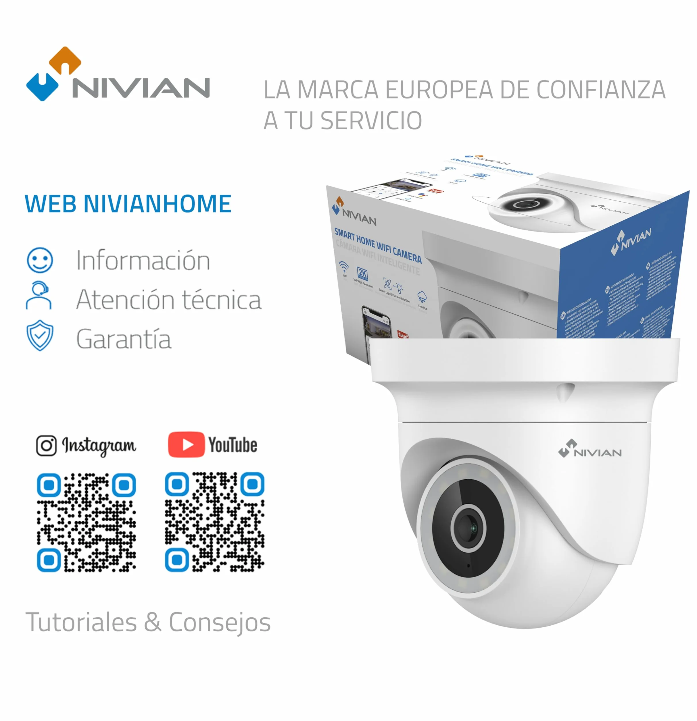 NIVIAN Kamera bezpieczeństwa z silnikiem 2K z WiFi, wykrywaniem ruchu, noktowizorem, dwukierunkowym dźwiękiem, automatycznym śledzeniem i kontrolą głosową i aplikacją Tuya