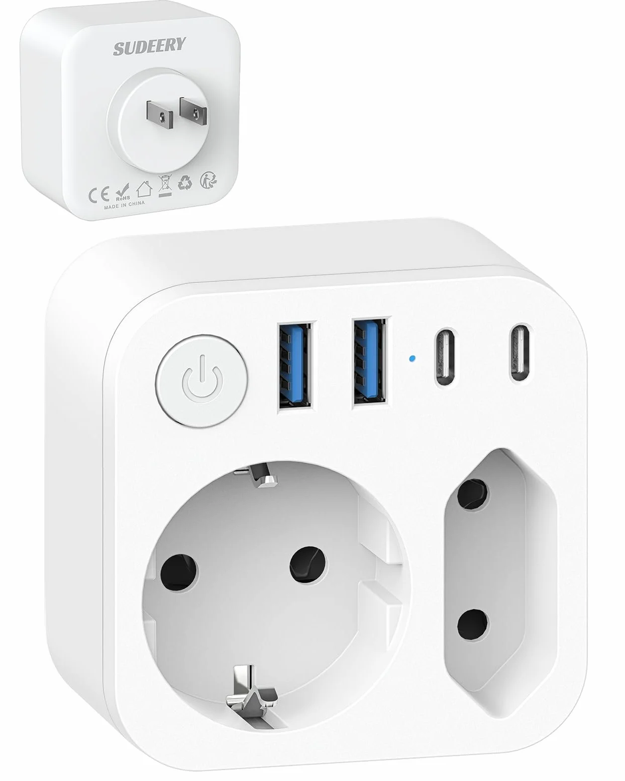 Adapter podróżny Schuko na typ A 4 porty USB 2 Type-C biały do USA Japonii Kanady