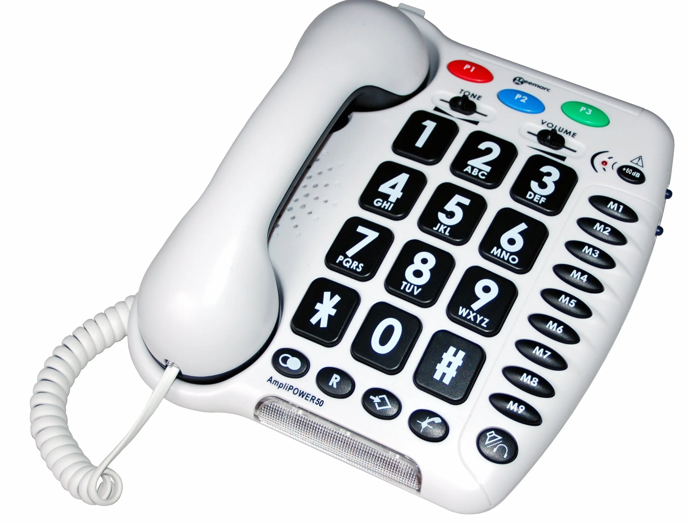 Geemarc Amplipower 50 telefon z dużymi słuchami bardzo głośny 60 dB biały wersja niemiecka