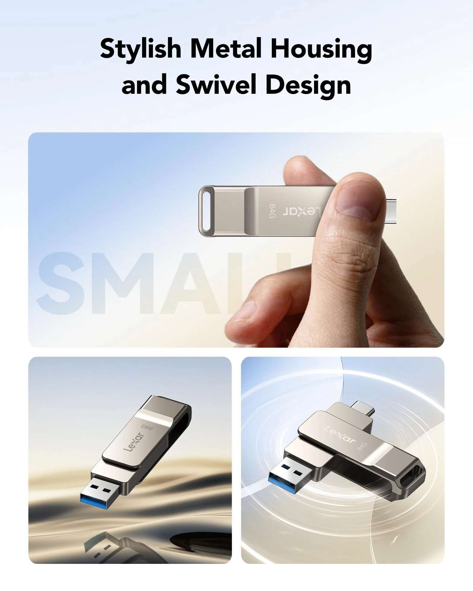 Lexar D40E Podwójny napęd 64 GB USB 3.2 Gen 1 typu C, pamięć flash USB-C, metalowa obudowa, obrotowa konstrukcja, pendrive (LJDD40E064G-BNSNG)