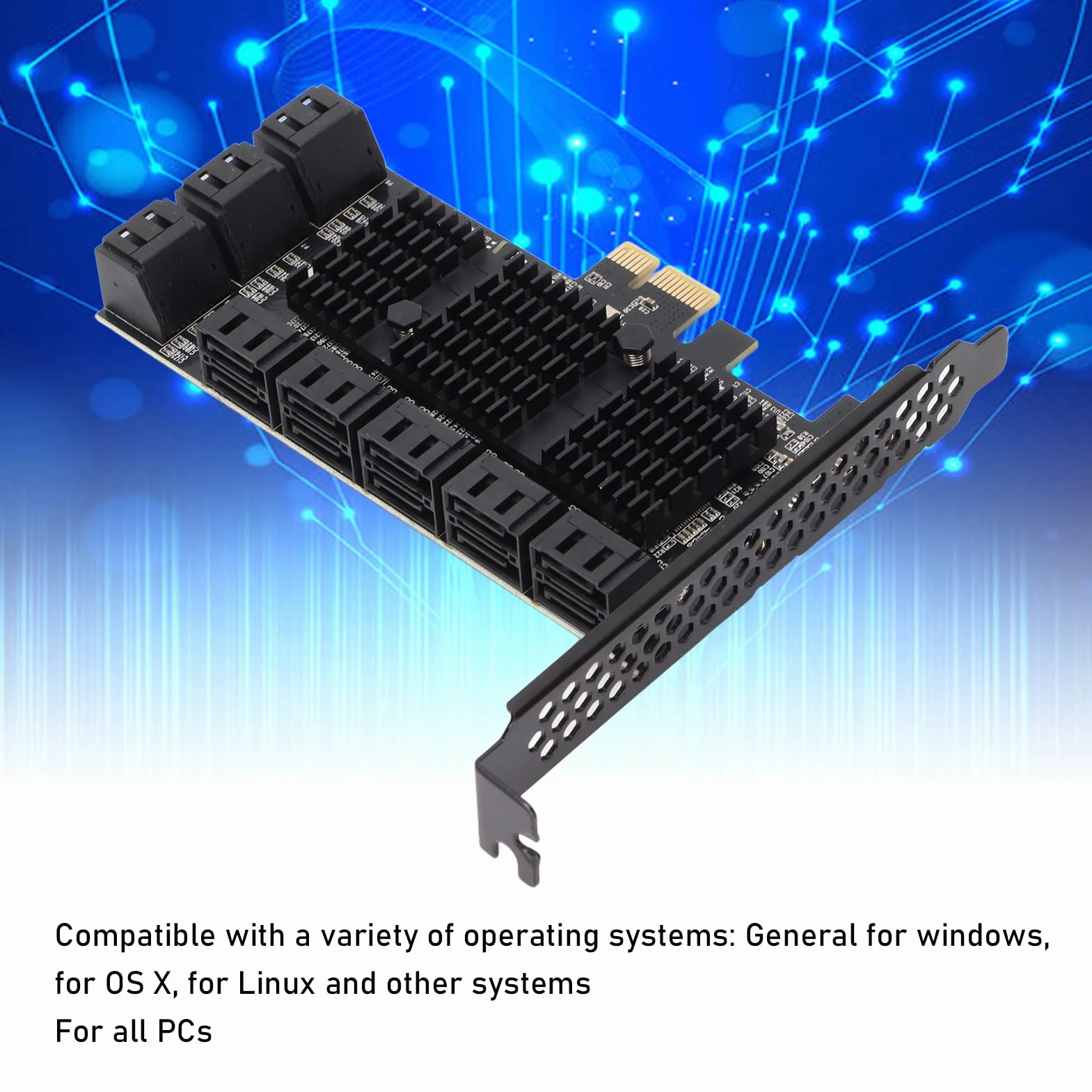 Fdit Adapter PCIe SATA, 16-portowy kontroler SATA 3.0, karta rozszerzeń PCI Express X1, kompatybilna z gniazdem X4/X8/X16, do Server/2003/Vista/7/8 (32/64 bit)/MAC/Linux