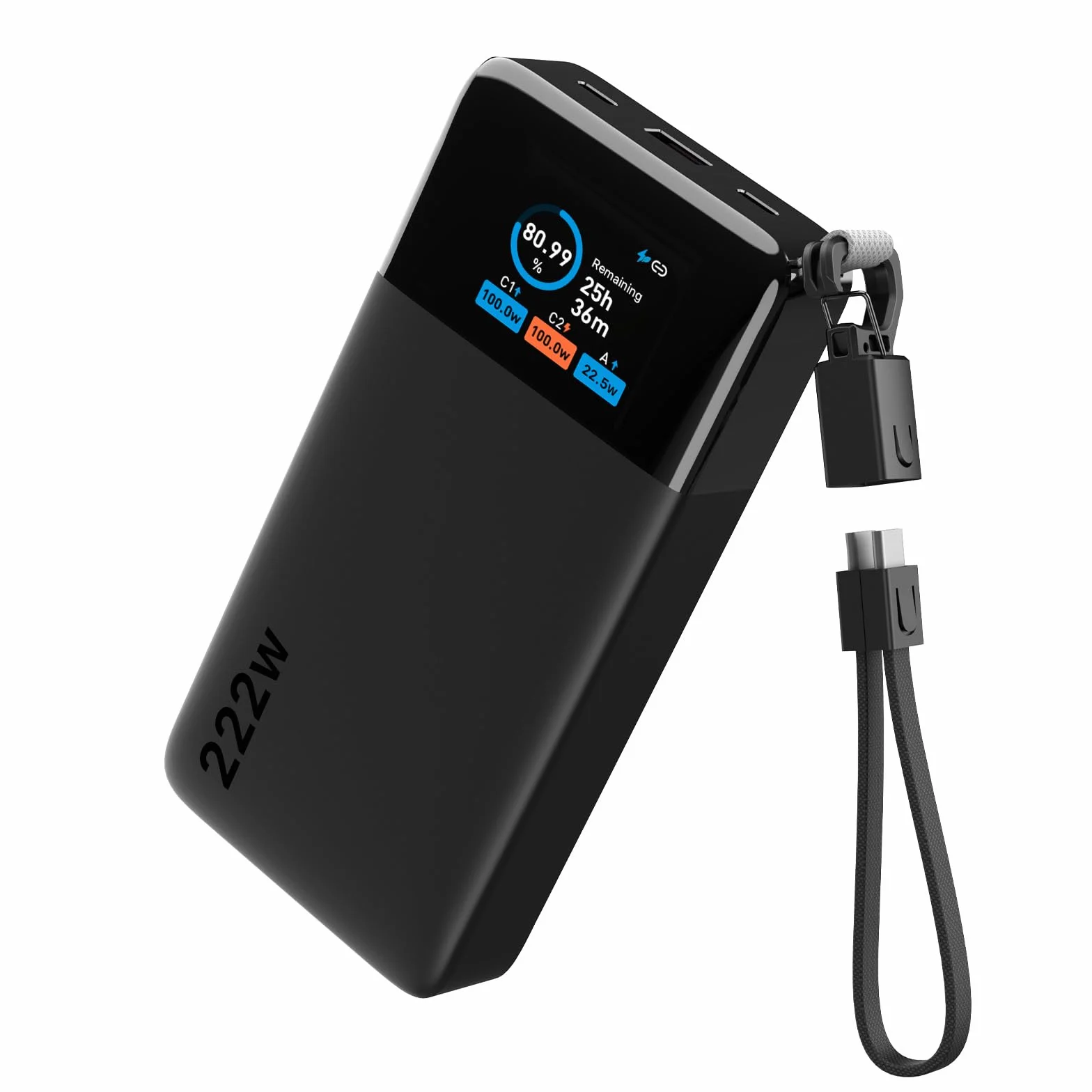 JUOVI 222W Laptop Power Bank 25000mAh z odłączalnym kablem USB C | zatwierdzony przez TSA, sterowanie aplikacją, Battery Pack dla laptopa Dell XPS serii iPhone 17/16 Samsung i więcej