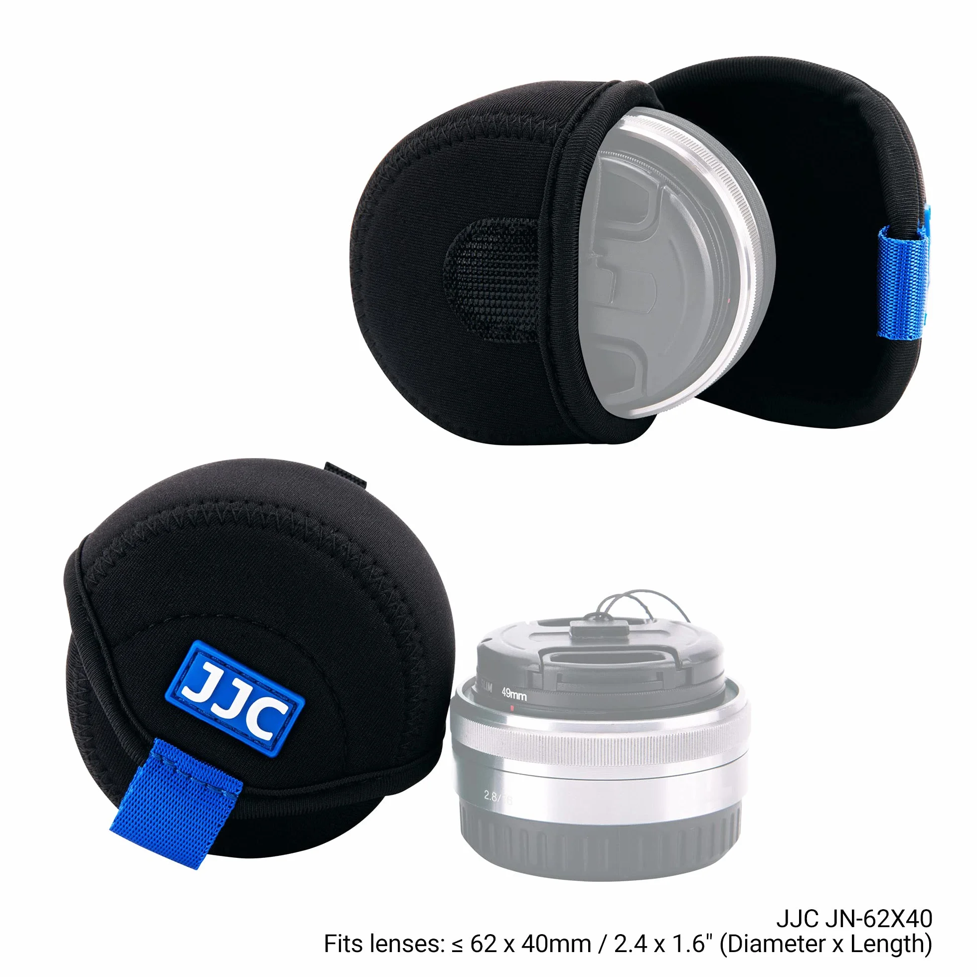 JJC Wodoodporne kieszenie na obiektyw aparatu, miękka torba ochronna na obiektyw aparatu neoprenowego, Czarny, Small Fits Lens ≤ 2.4 x 1.6"(Dia.x L), Kompaktowy