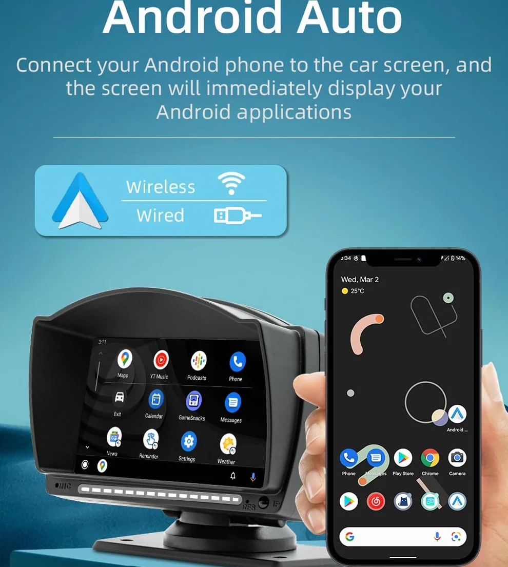 XRC TECH ekran dotykowy IPS o przekątnej 4,7 cala, przenośne radio samochodowe do bezprzewodowego Carplay, Android, automatyczny odtwarzacz multimedialny, Bluetooth, zestaw głośnomówiący, lustrzane