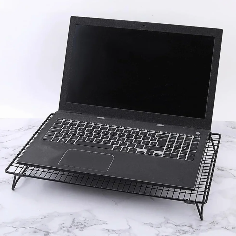 Podstawka pod laptopa, Metal Laptop Stand with Mesh Platform, Ergonomic Cooling Riser - Black,Akcesoria do biurka