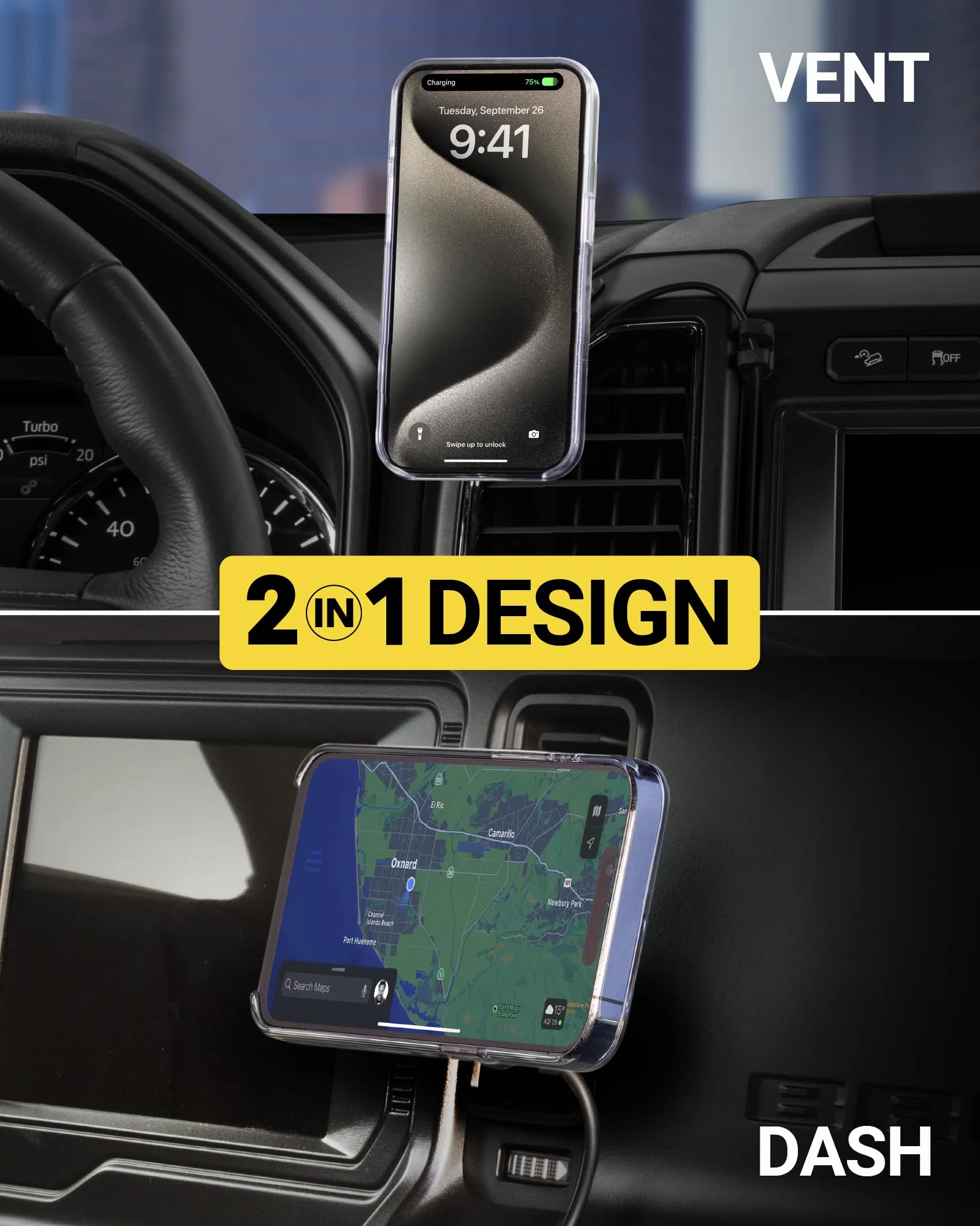 Scosche MPQ6DV-SP Magnetyczny uchwyt na telefon do deski rozdzielczej samochodowej/wentylacji, bezprzewodowa szybka ładowarka samochodowa 15 W, uchwyt na telefon komórkowy bez użycia rąk, kompatybilny