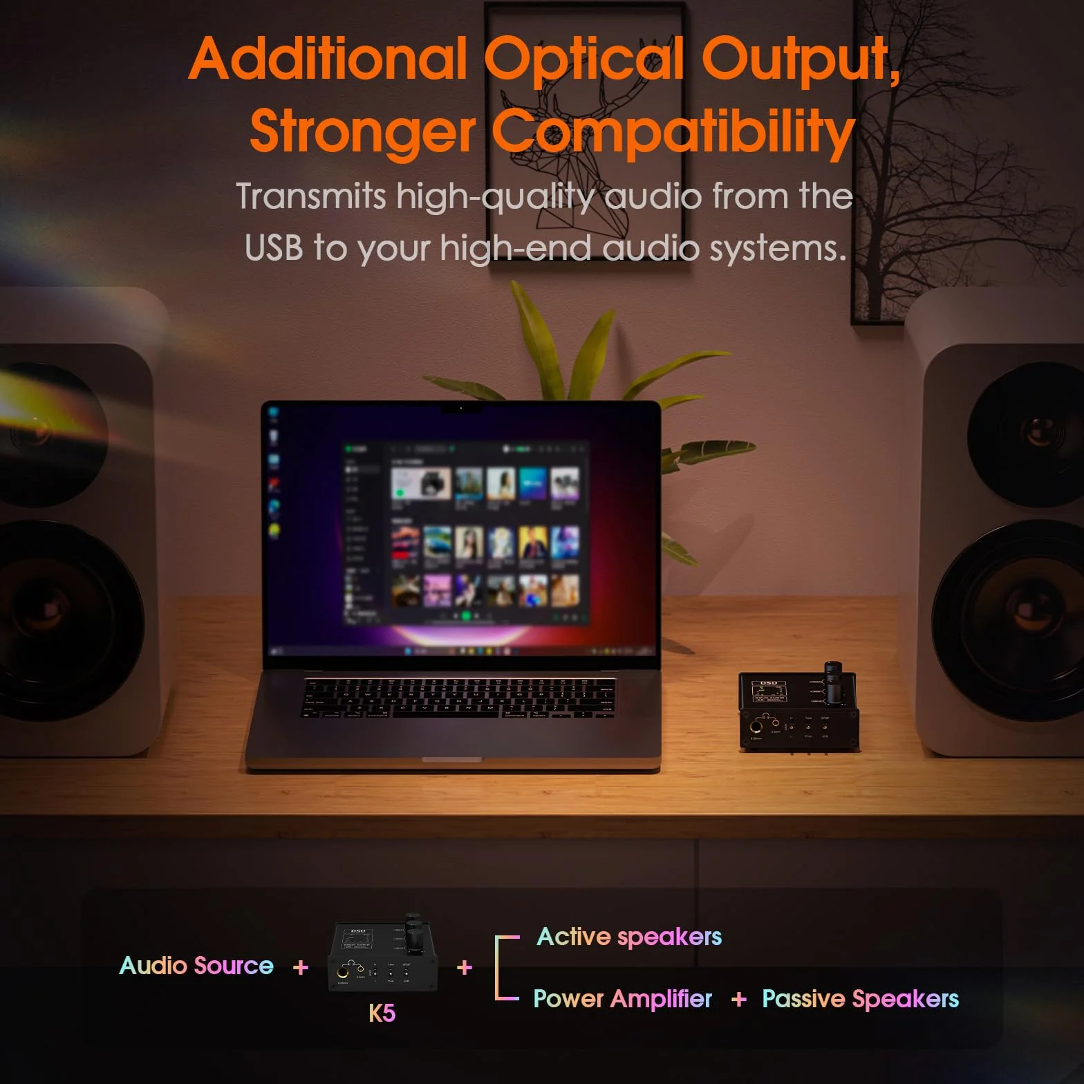 Douk Audio K5 PC DAC wzmacniacz słuchawkowy z wejściem USB i optycznym DSD256 do wzmacniaczy, głośników, komputerów Mac i PC