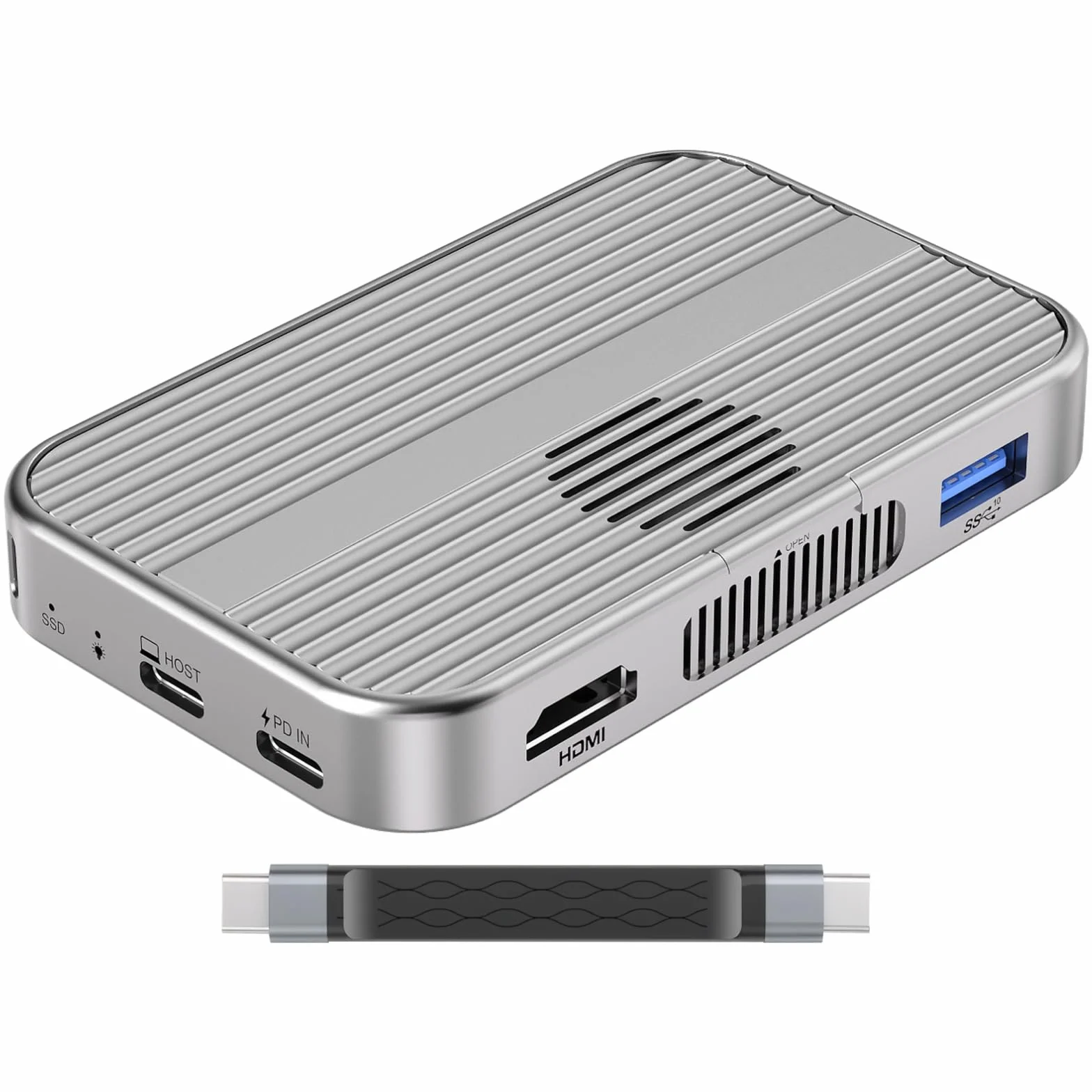 Obudowa dysku SSD M2 USB-C, adapter NVMe z obudową ze stopu aluminium, obudowa dysku twardego All-in-One, szybkość transferu 10 Gb/s, interfejs HDMI obsługujący 4K 60 Hz, kompatybilna z urządzeniami