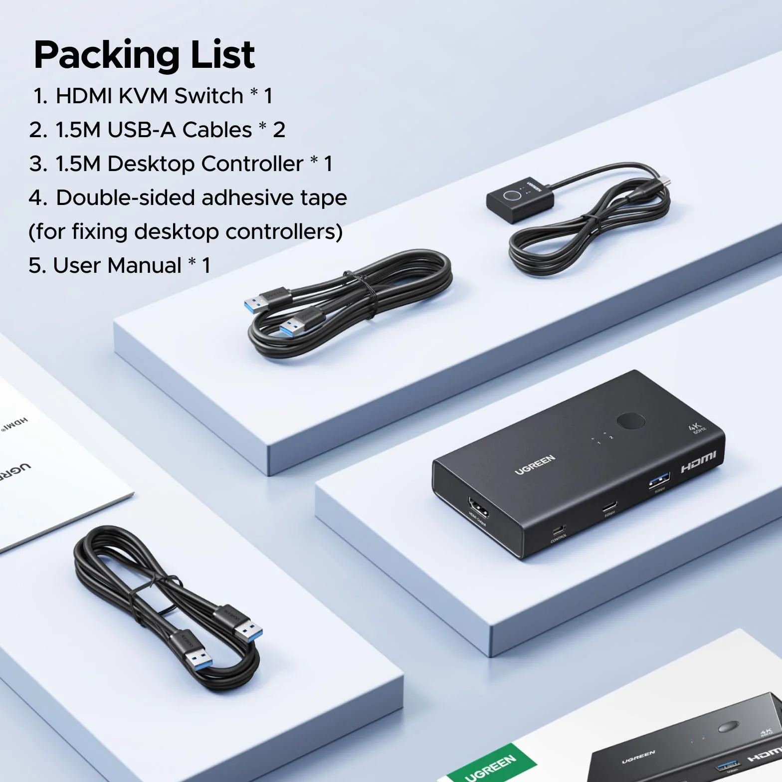 UGREEN Przełącznik KVM HDMI 2.0 2 komputery 1 monitor 4K@60Hz z 4 portami USB 3.0 (3*USB A+ USB C) Przełączanie klawiatury i kontrolera pulpitu Kompatybilny z systemami Windows/Linux/MacOS