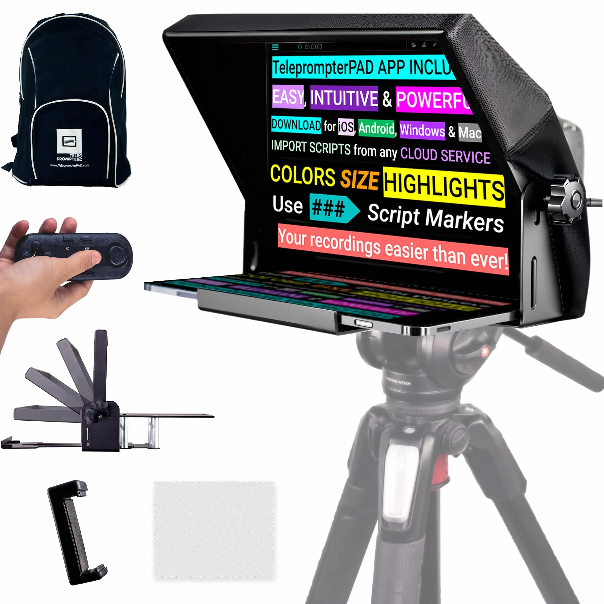 iLight PRO 12" Autocue teleprompter iPad Tablet - zestaw z pilotem, aplikacją, torbą, Beam Splitter Prompter DSLR, iPhone, Apple Android Mac Win