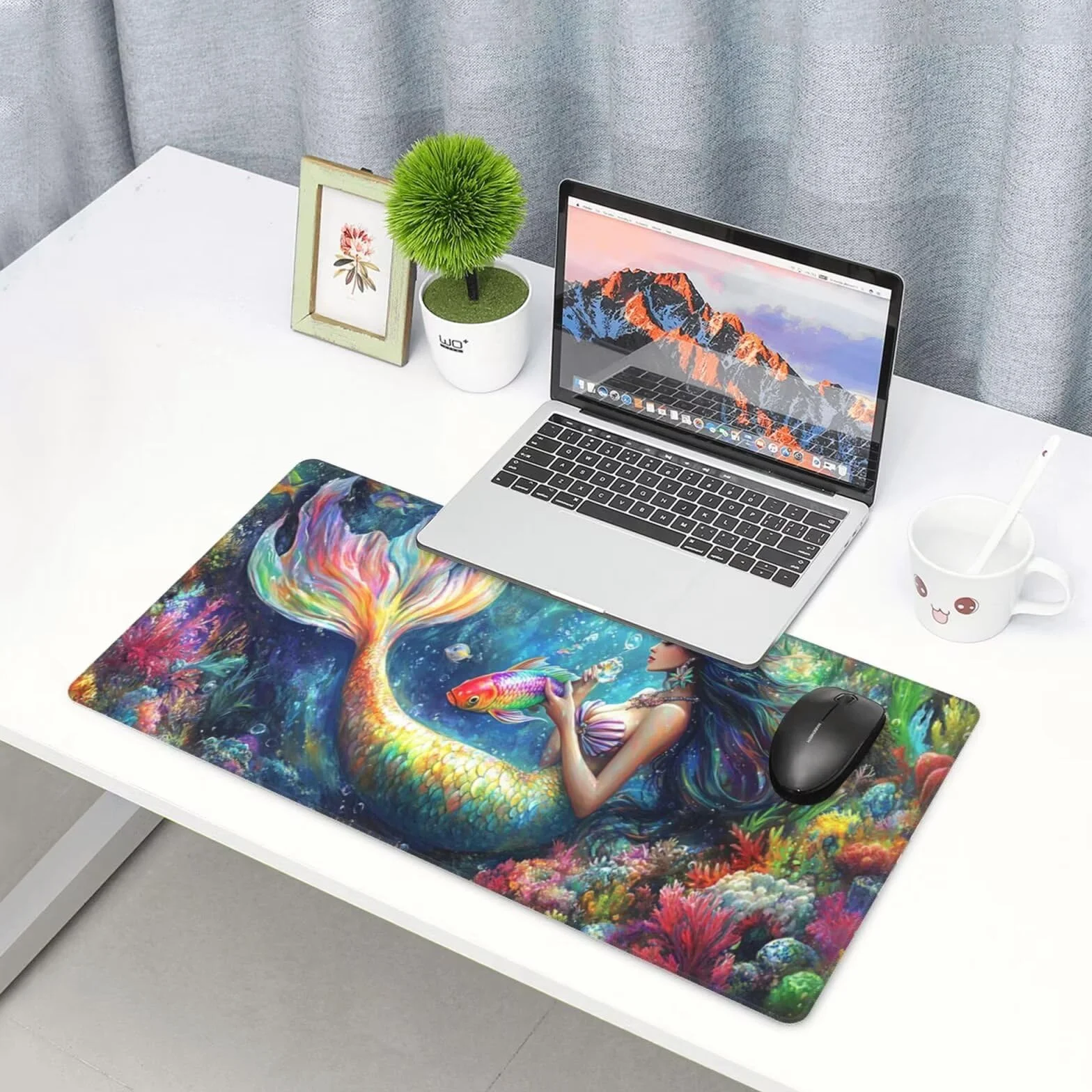 Kolorowa podkładka pod mysz Podkładka pod mysz do gier duża XXL syrenka 1400 x 600 x 3 mm antypoślizgowa tkanina, podkładka na biurko bardzo duża tkanina, dla graczy, akcesoria do gier Y1246