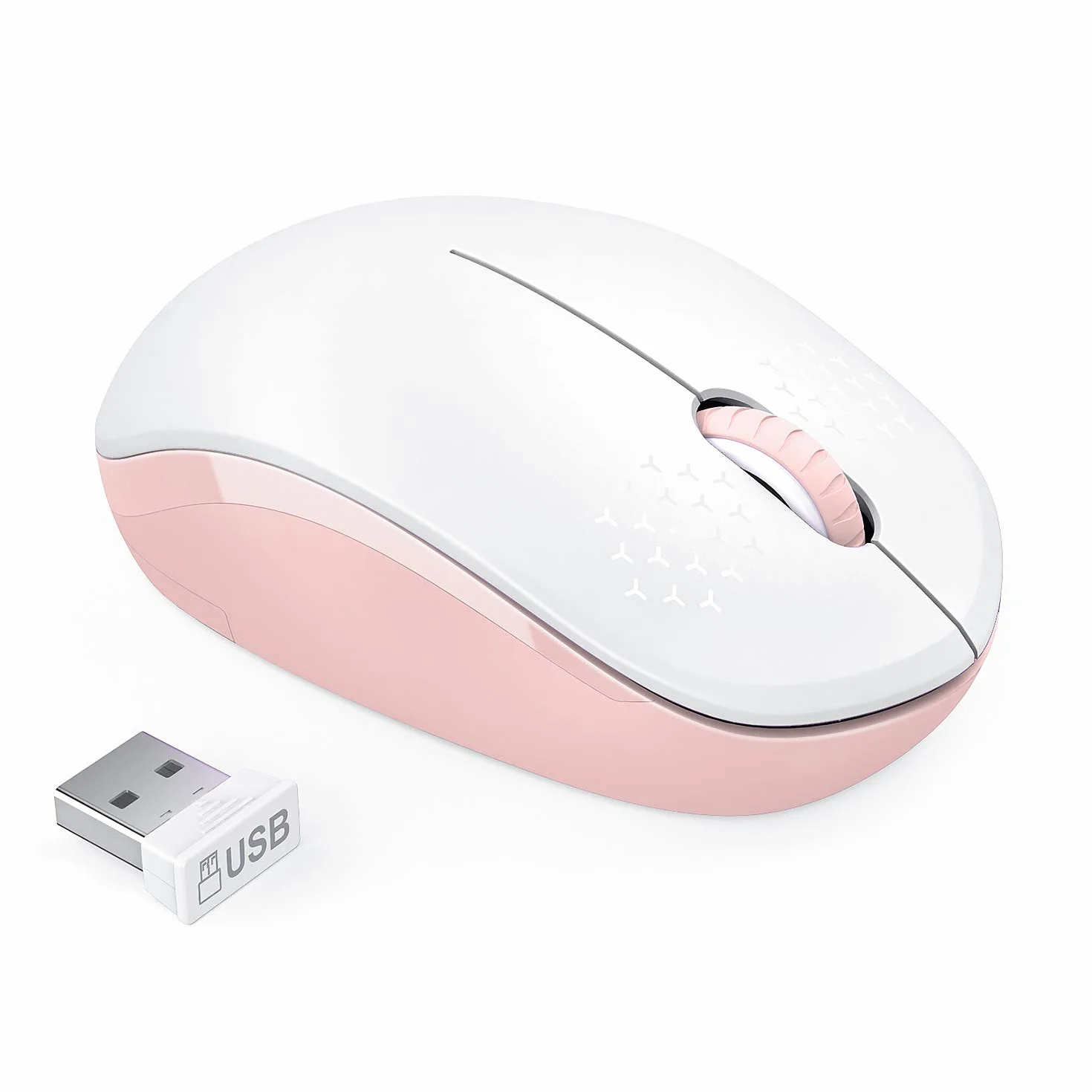 Bezprzewodowa mysz, bezgłośna mysz 2,4 G z odbiornikiem USB, przenośna mysz komputerowa Seenda do komputera, tabletu, laptopa, notebooka, różowa i biała