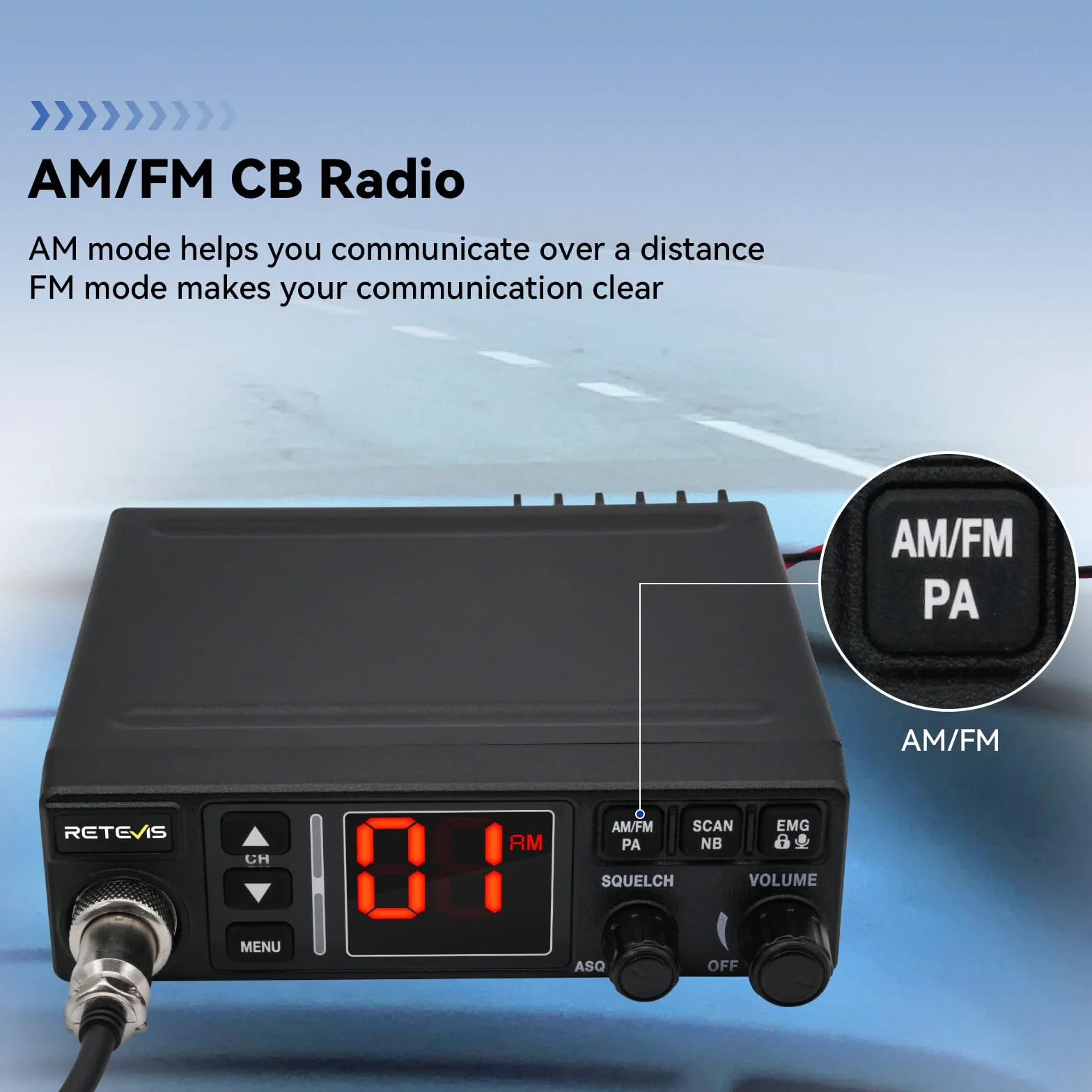 Retevis MB63A CB radio AM/FM CB z systemem odprowadzania ciepła/PA 12/24V, filtr szumów NB/ANL, VOX, EMG CH9/19, radiotelefon do samochodów kempingowych (1 sztuka, czarne)