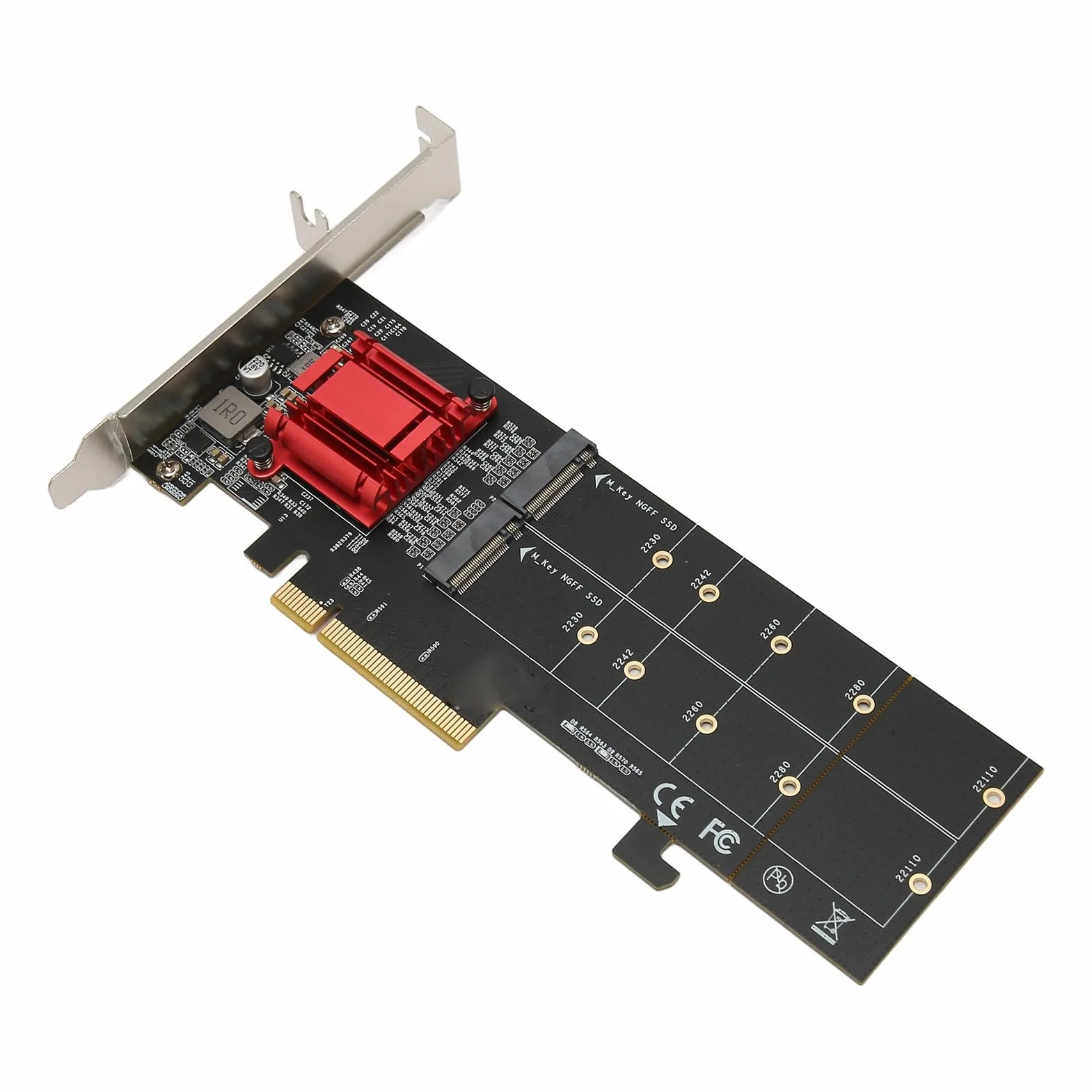 POENVFPO Podwójna Karta Adaptera M.2 PCIe NVMe z funkcją Bifurkacji do Szybkiego Przesyłania Danych i Konfiguracji w Komputerach PC, prędkość 2 GB/s, Kolor Czarny